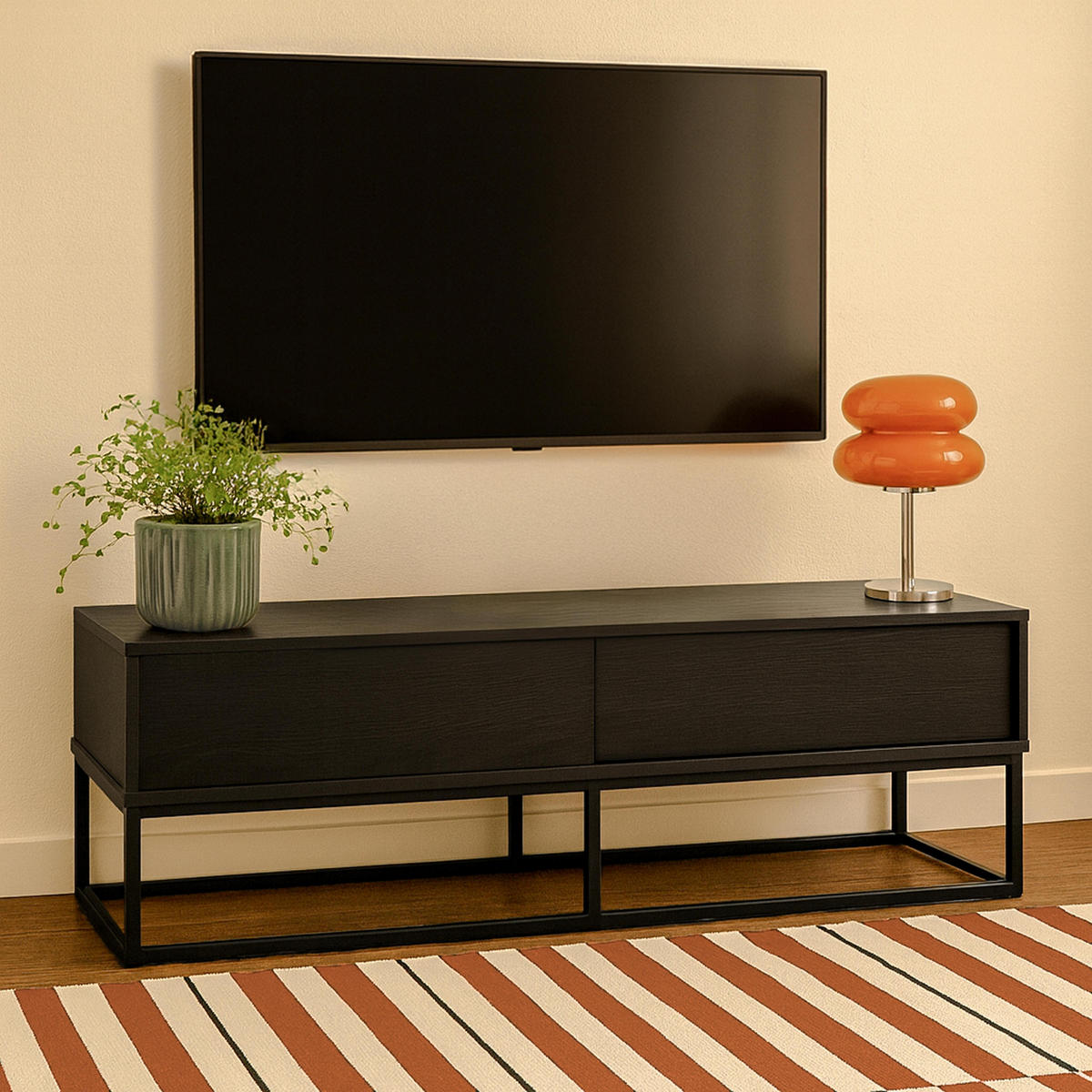 TV-SCHRANK, Schwarz - Schwarz, Holz (40/45/140cm) - Oviala