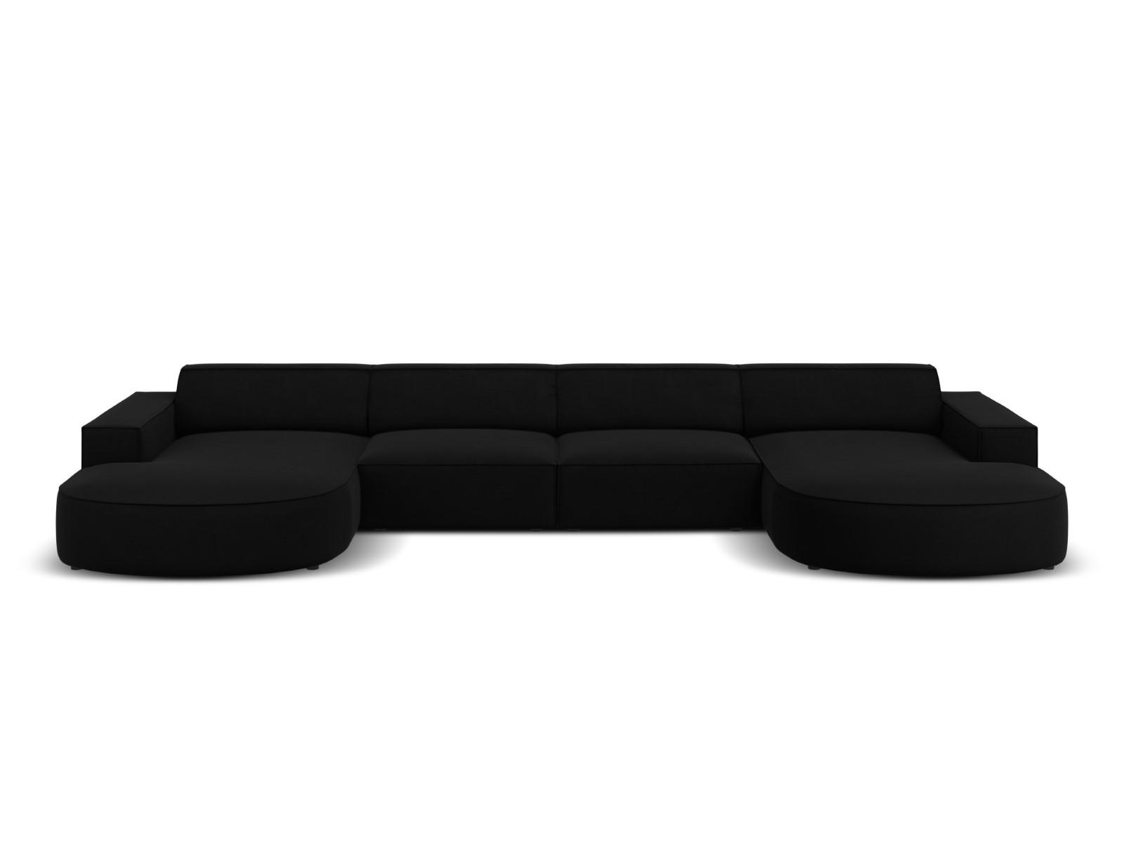 PANORAMASOFA Jodie aus Samt schwarz 6 Sitzplätze - Schwarz, Textil (166/70/364cm) - Micadoni