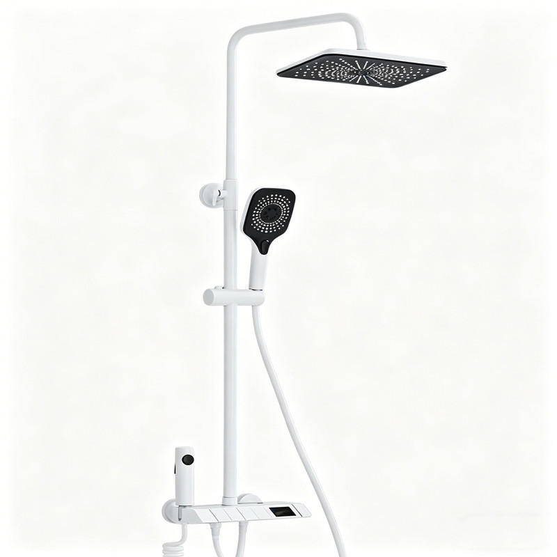 THERMOSTATISCHES Duschsystem 3 Funktionen mit Digitalanzeige Weiß – Regendusche, Handbrause & Bidet, Piano-Tasten Bedienung, Badezimmer Armatur - Weiß, Metall (18.5/120/27.5cm) - Kaket