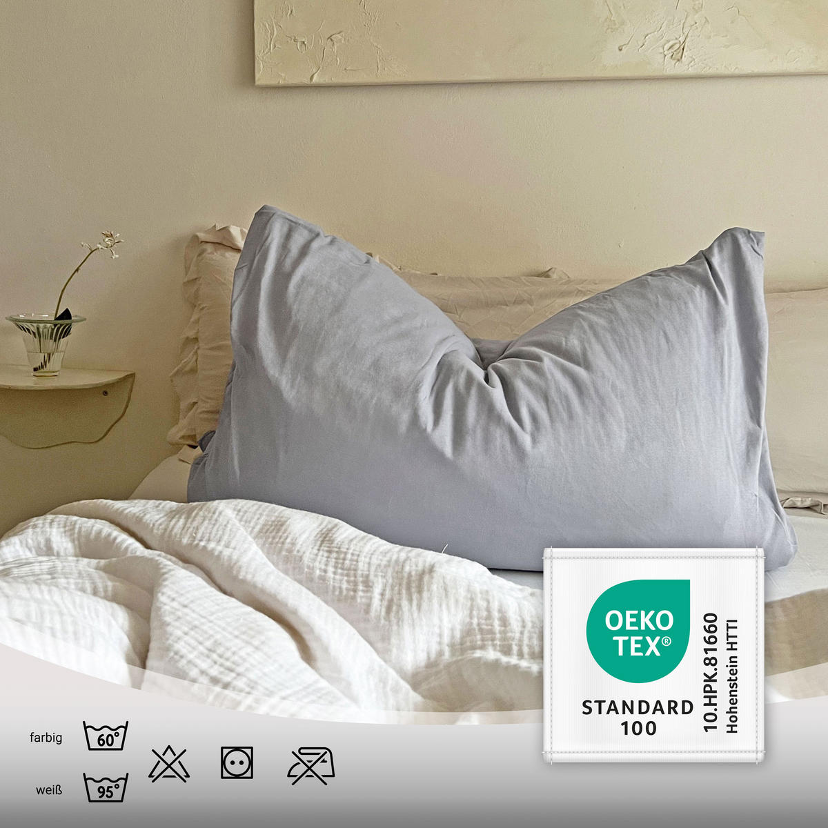 KISSENBEZUG, 2er-Set, 80x80 cm, 100% Baumwolle, Grau - Grau, Textil (80/80cm) - Zollner
