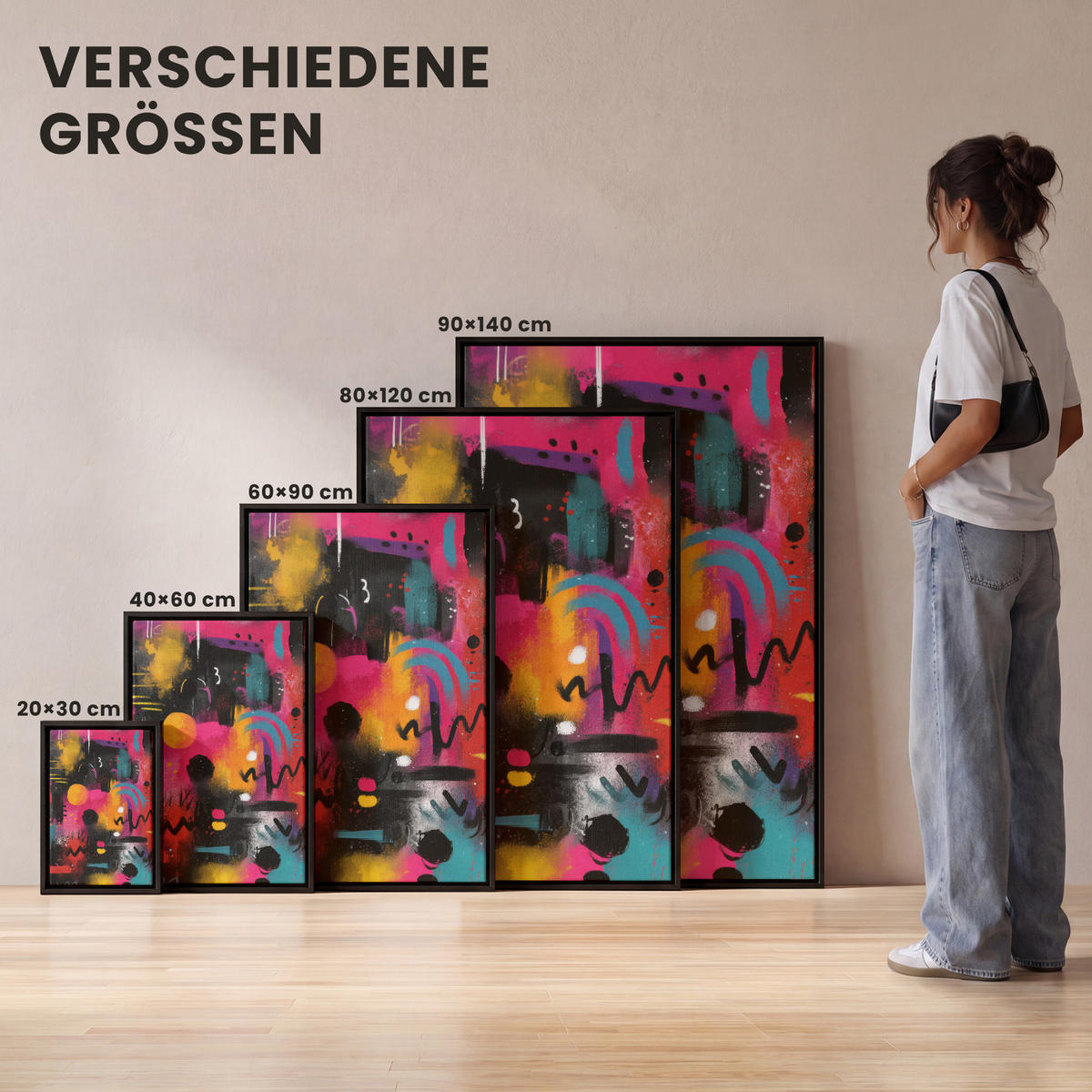 LEINWAND Bilder mit Rahmen - Farbflächen - Formen - Bunt - Abstrakt - 40x60 - Pink, Textil (40/60cm) - MuchoWow