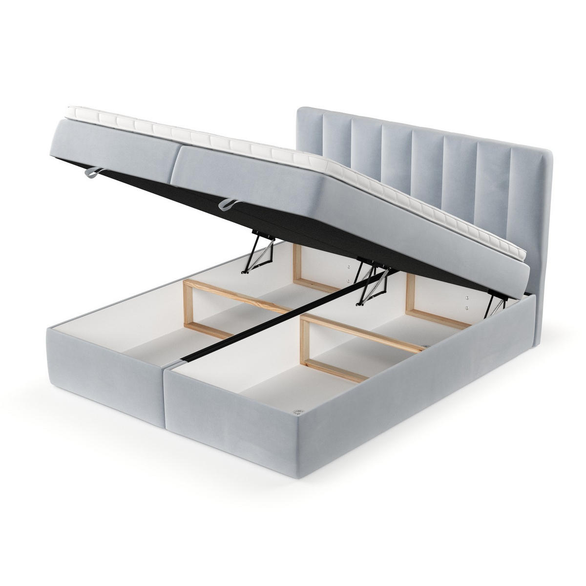 BOXBETT Lusso 200/200 cm Hellgrau im Paros Stoff - Hellgrau/Schwarz, Holz/Holzwerkstoff (200/200cm) - AltaBeds