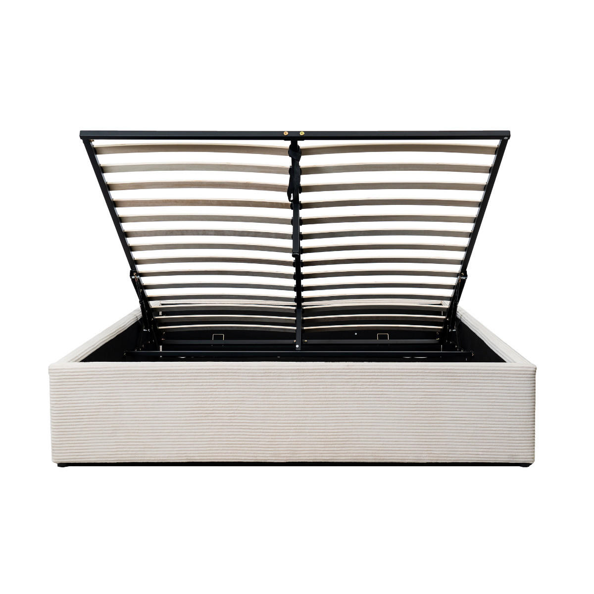 BETTKASTEN bezogen mit beigem samt romy 214/170/36,5 cm - Beige, Holz (200/160cm) - Calicosy