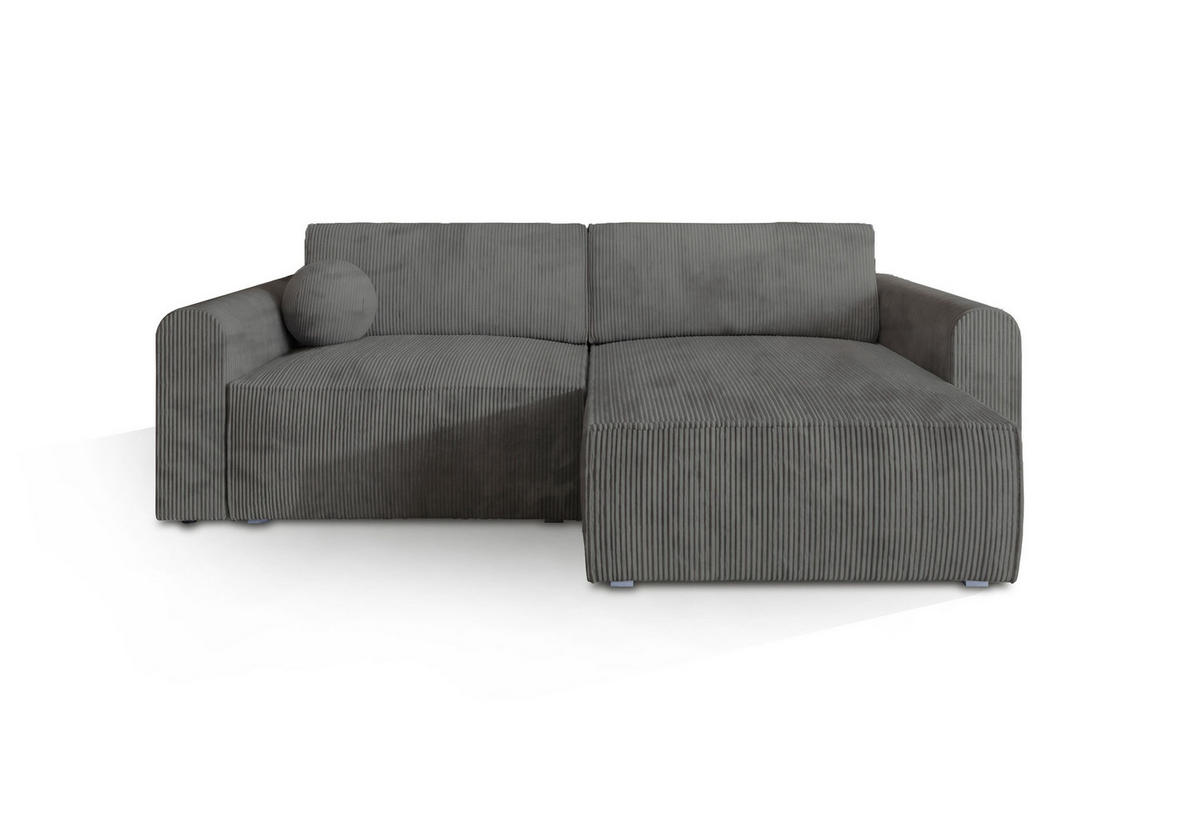 ECKSOFA FIANO P Grau Kordstoff mit Schlaffunktion - Grau, Holz (245/148cm) - MASSENO