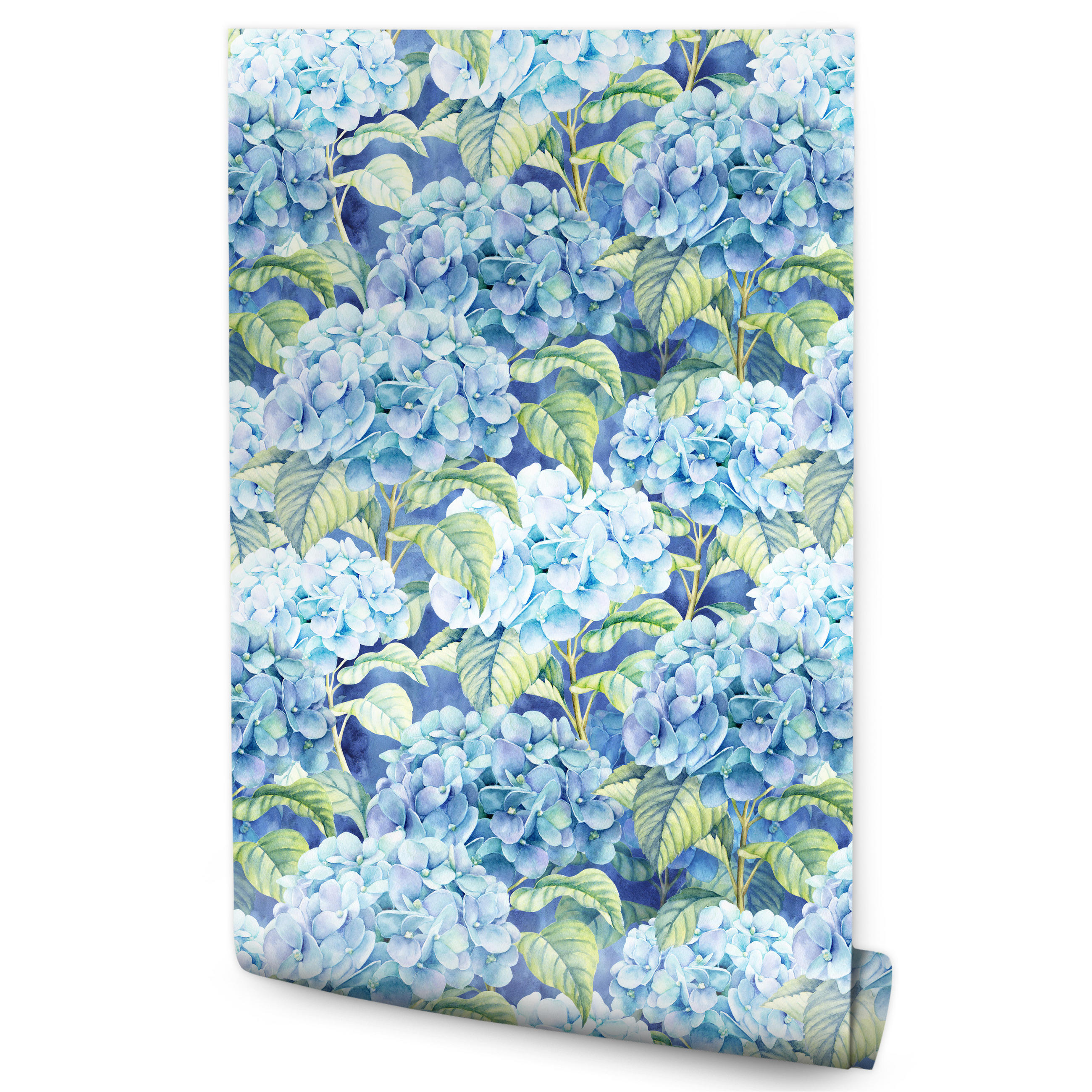 VLIESTAPETE Hortensien und Blätter – Blau, Grün – 50x1000 cm - Blau/Grün, Papier (50/1000cm) - Muralo