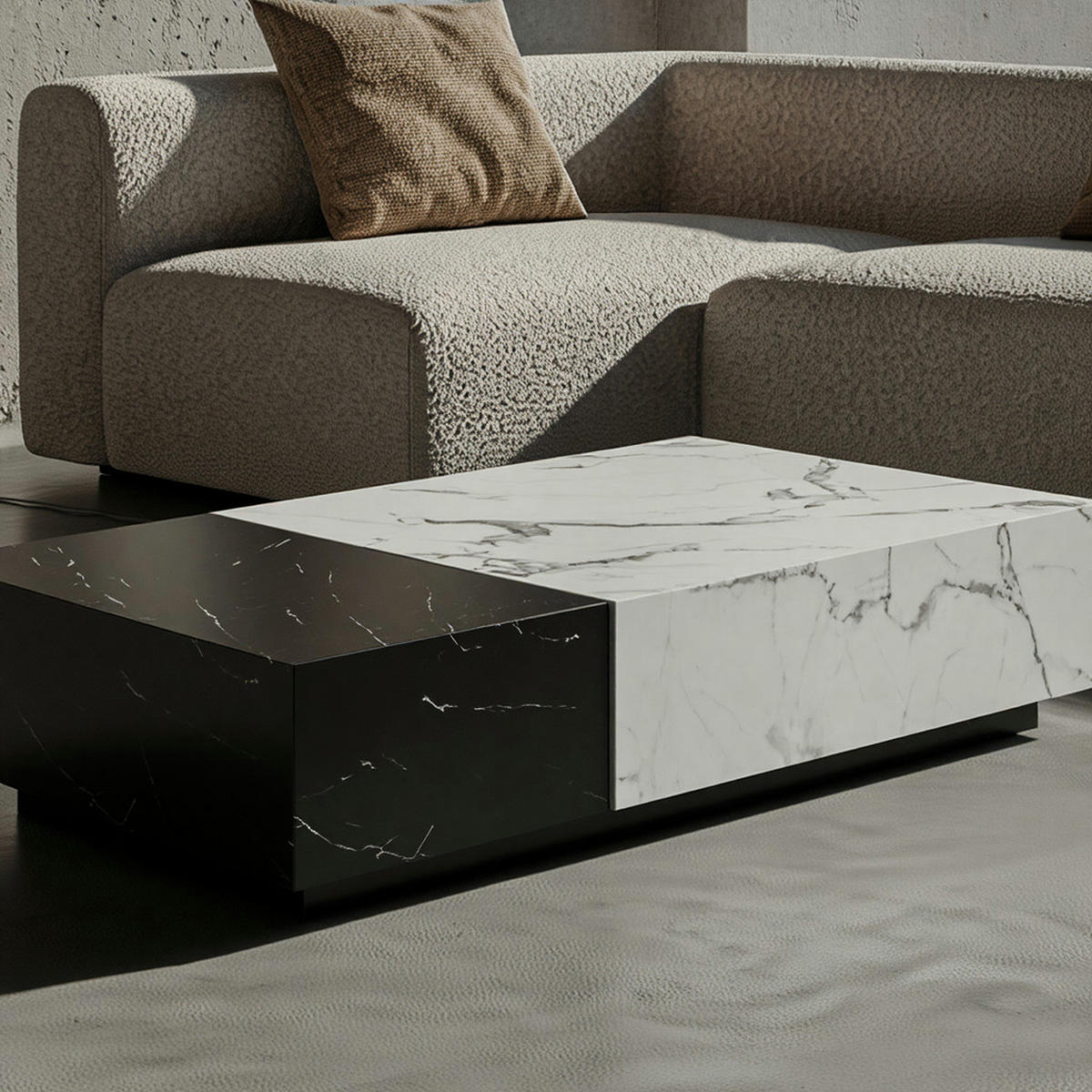 COUCHTISCH Weiß Schwarz Marmor-Optik 120x60x28 cm mit Schubladen und Stauraum - Schwarz/Weiß, Holzwerkstoff (60/120/28cm) - KADIMA DESIGN