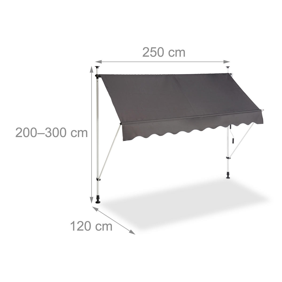 KLEMMMARKISE - Anthrazit, Textil/Metall (250/300/120cm) - Relaxdays
