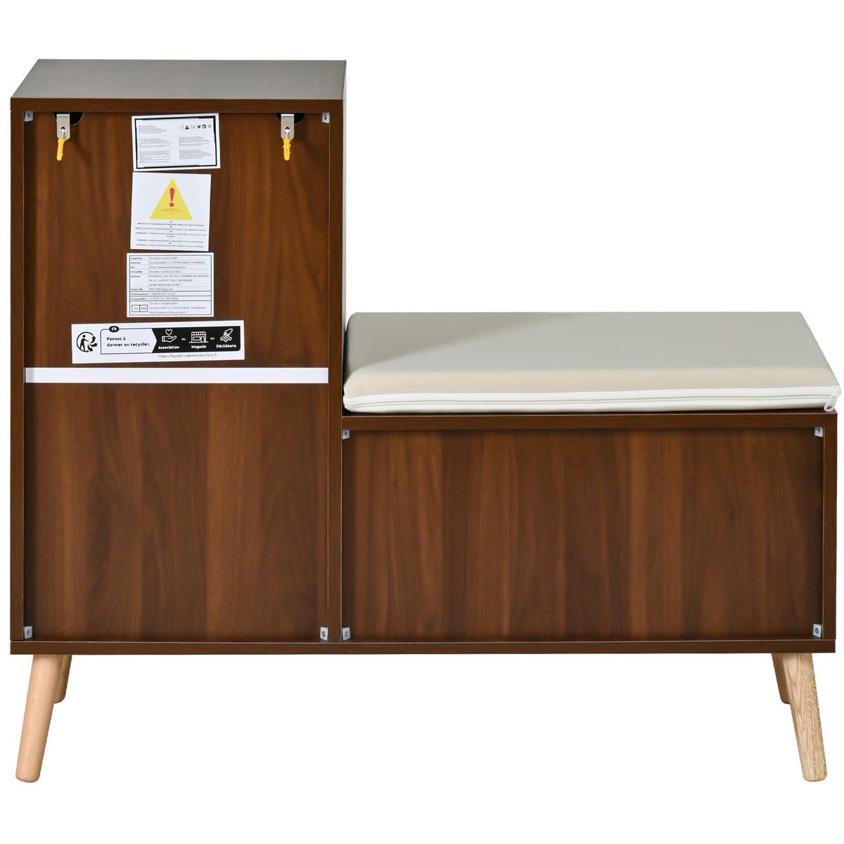 SCHUHSCHRANK in Holz-Optik – Schuhschrank mit Rattan-Tür & Sitzkissen - Walnussfarben, Holzwerkstoff (95.5/80.5/35cm) - Urban Meuble