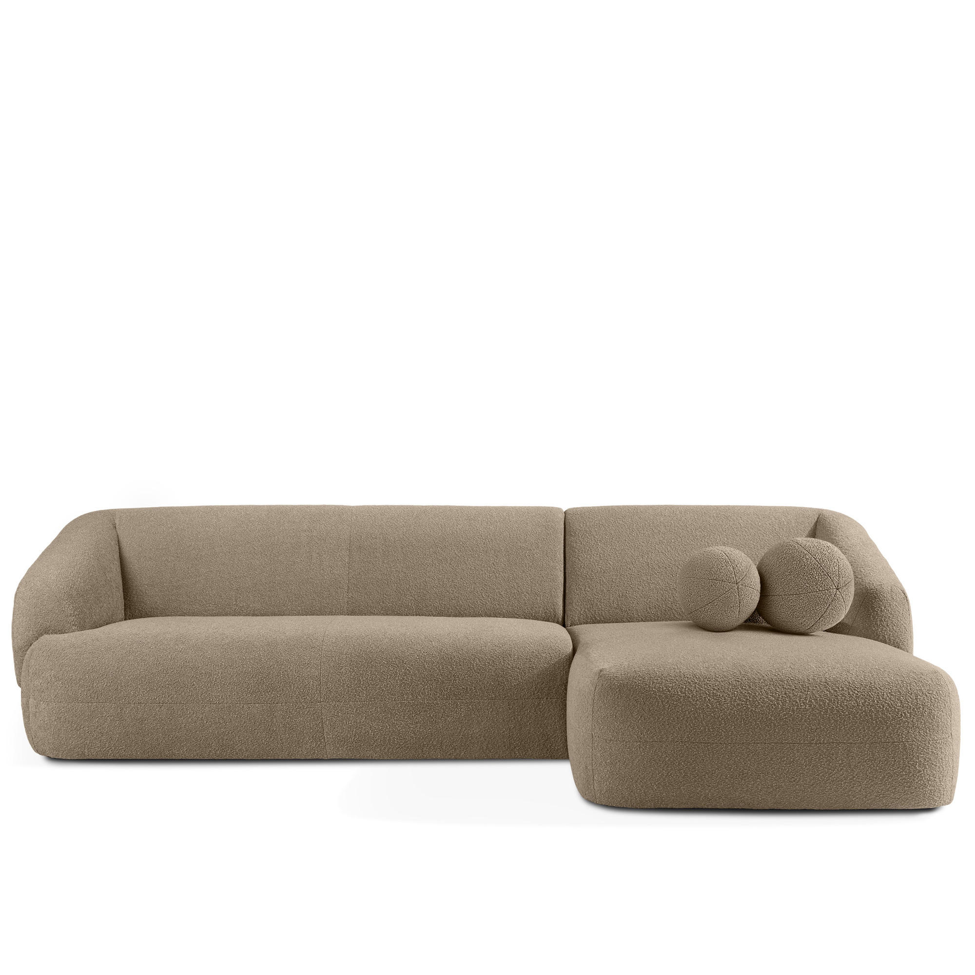 ECKSOFA RECHTS VIRA, Beige, Bouclé - Beige/Schwarz, Holz/Holzwerkstoff (300/160cm) - KONSIMO®