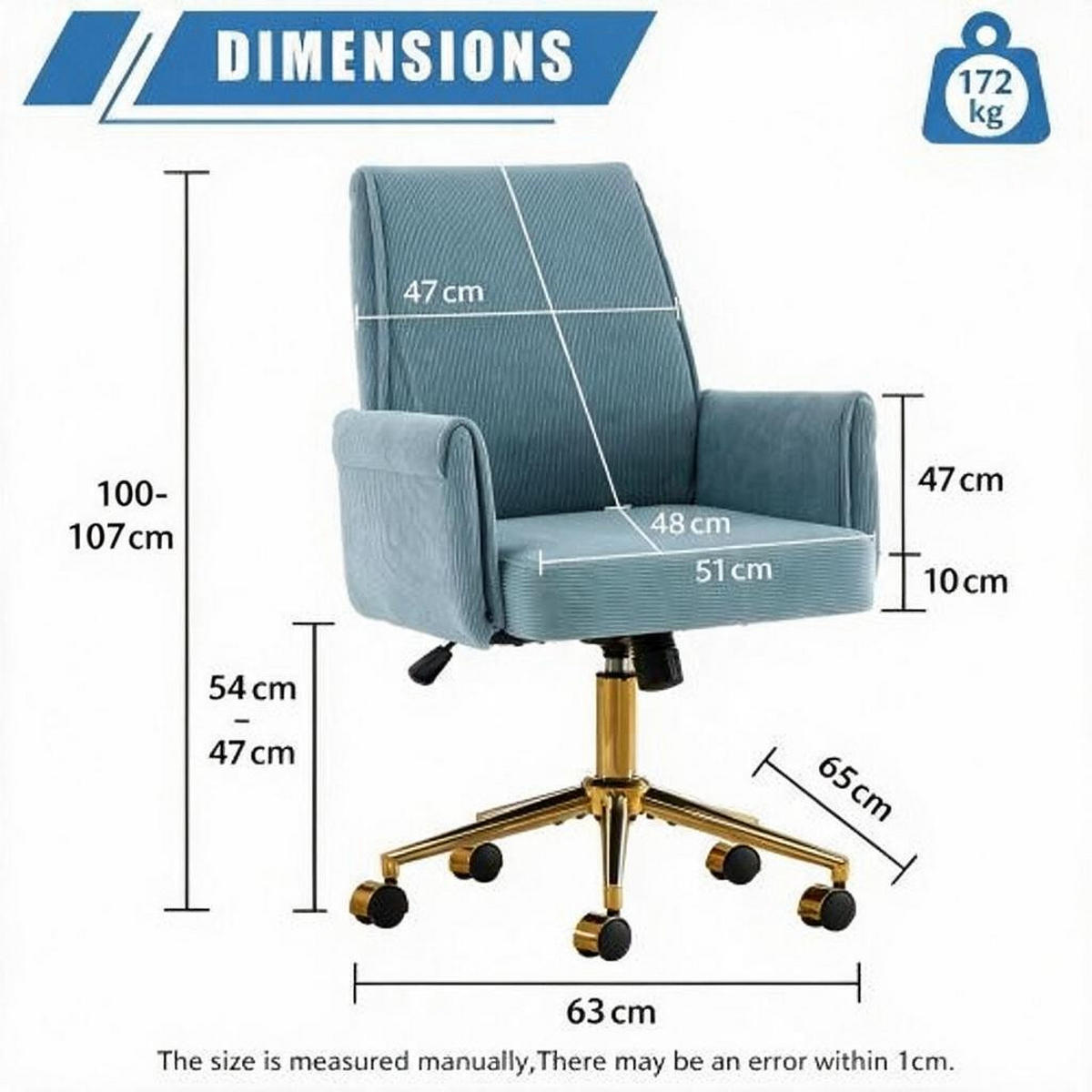 DREHSTUHL DE-41015 mit goldener Basis Blau - Blau, Metall (65/107/63cm) - ComfortXL