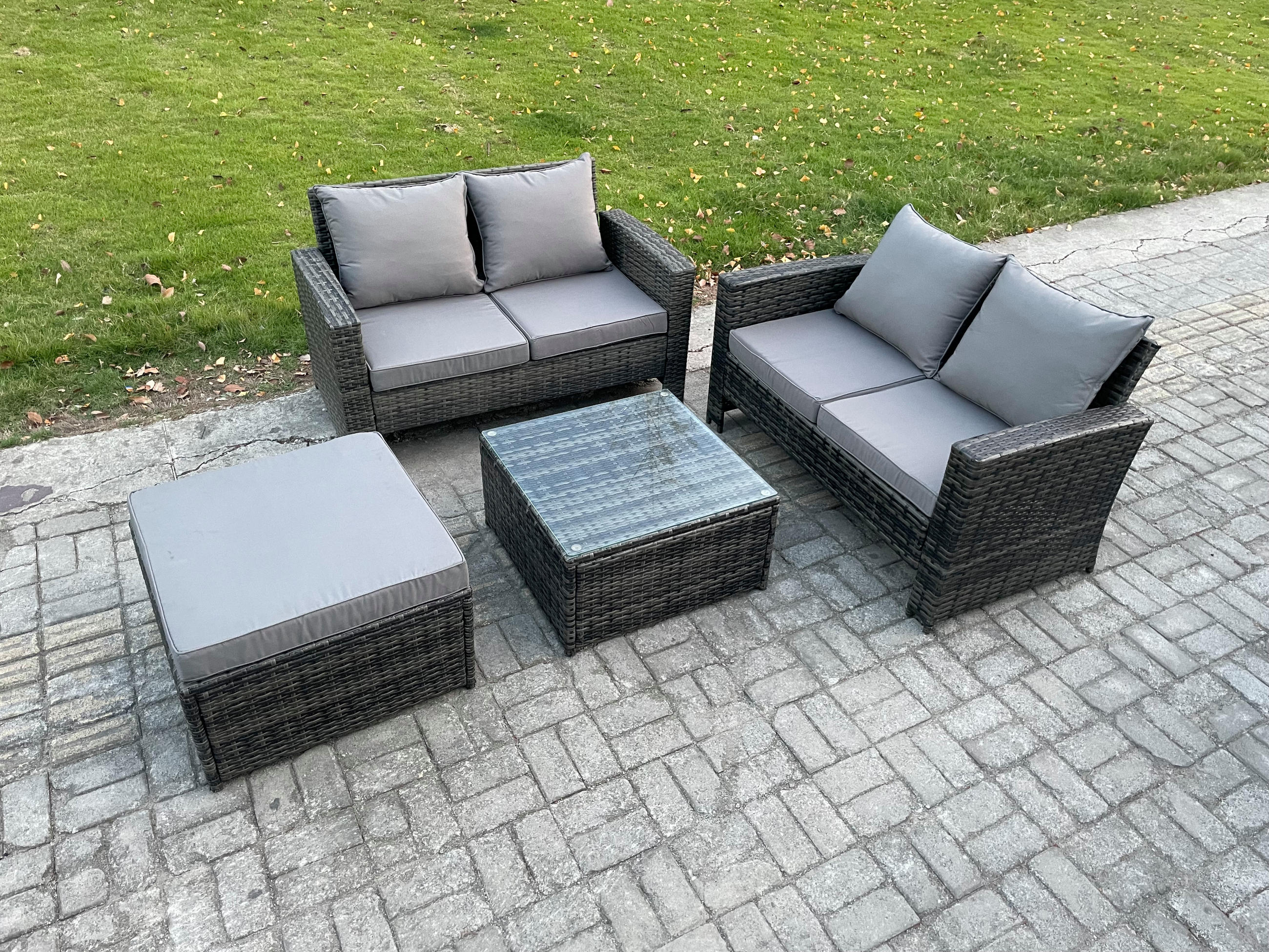 GARTENSOFA Hohe Rückenlehne Polyrattan Dunkelgrau 7-Sitzer - Dunkelgrau, Metall - Fimous