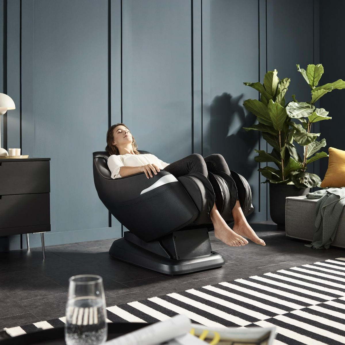 MASSAGESESSEL ATTIVA - Farbe: Schwarz - Schwarz, Leder (65.5/112/100cm) - Home Deluxe