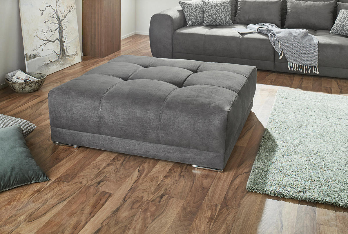 XXL-HOCKER Federkern B120/T120/H39 cm (passend zum BIG-SOFA) Mikrofaser Grau / 15139 - Chromfarben/Dunkelgrau, Textil/Metall (120/39/120cm) - luma-home