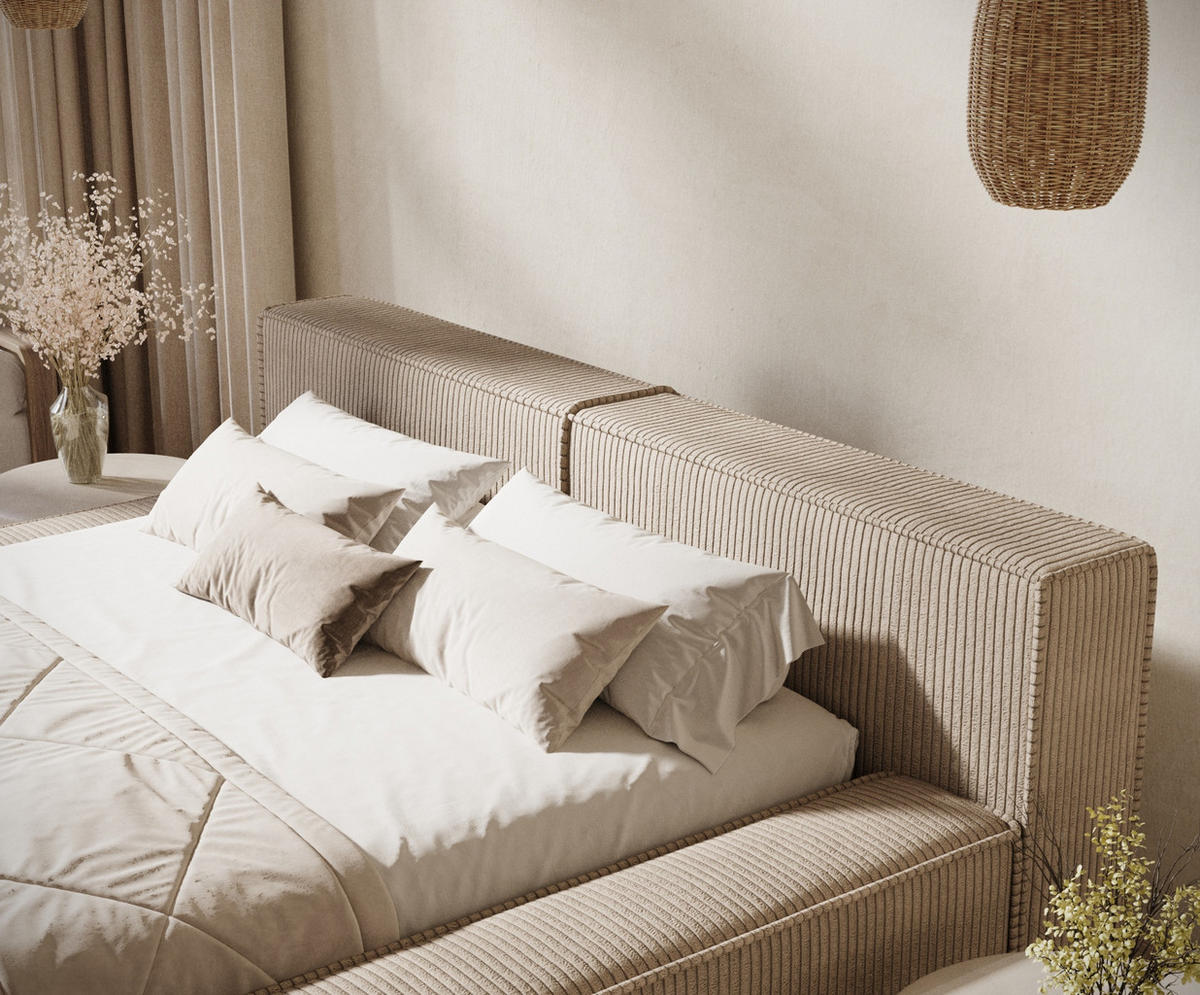 POLSTERBETT Voliera Beige 160/200 cm im Samtstoff - Birkefarben/Beige, Holz/Holzwerkstoff (160/200cm) - Maison de Reve