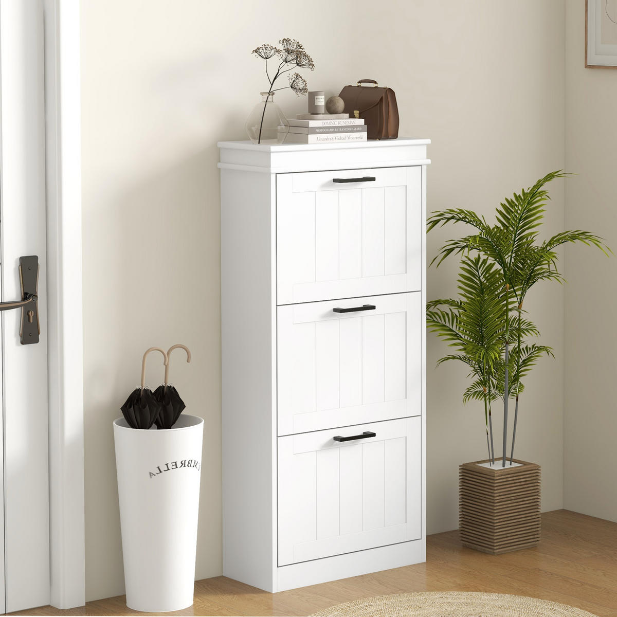 SCHUHSCHRANK DE-15010 3 Klapptüren mit verstellbaren Böden Weiß - Weiß, Holzwerkstoff (54/117.5/24cm) - ComfortXL