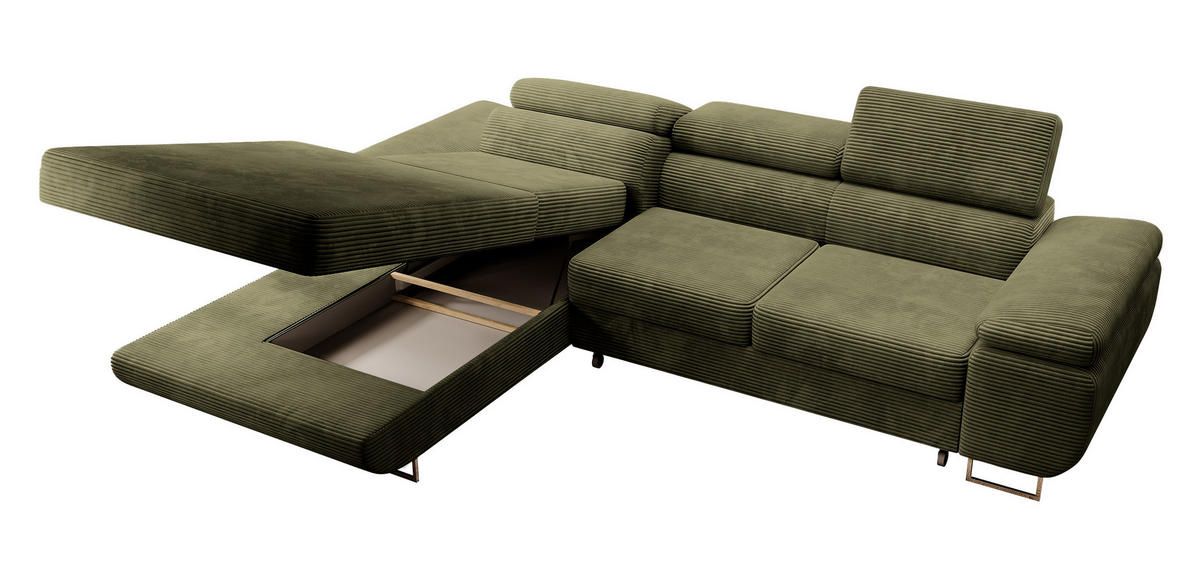 ECKSOFA Ganta Olivgrün Cordbezug - Silberfarben/Olivgrün, Textil/Metall (275/202cm) - Selsey