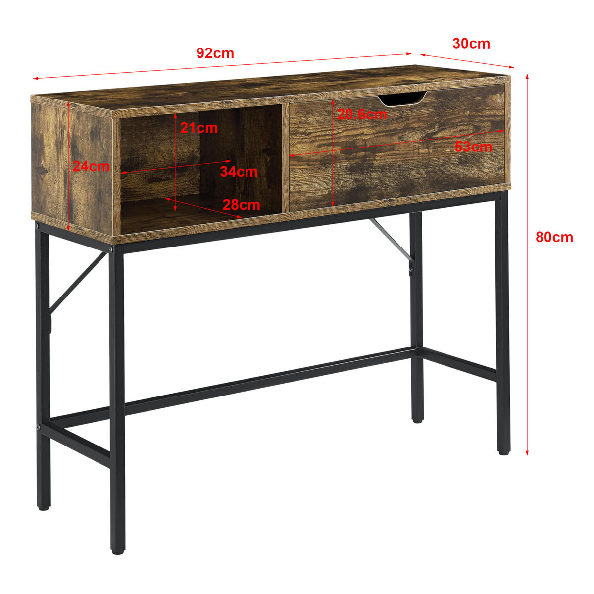 KONSOLENTISCH Tranemo - Braun, Metall (30/92/80cm) - [en.casa]