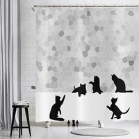 DUSCHVORHANG Schwarz Grau Katze Mosaik Badewanne Polyester waschbar mit Haken - Weiß, Textil (180/200cm) - MCBOSON