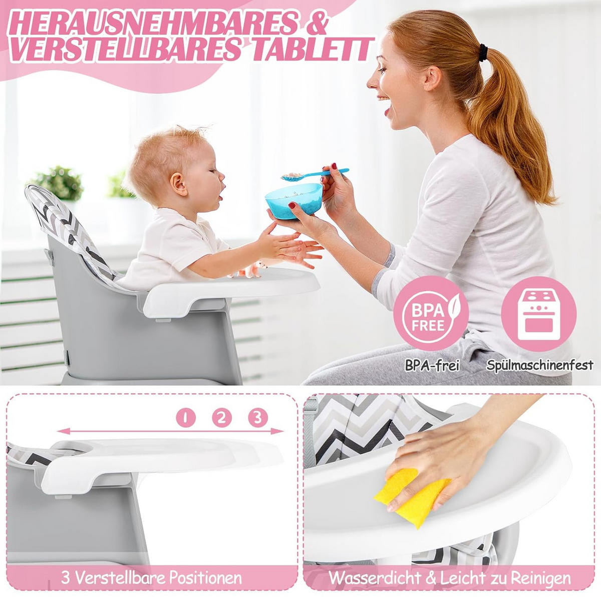 BABYHOCHSTUHL Weiß - Multicolor, Kunststoff (58/98/58cm) - COSTWAY