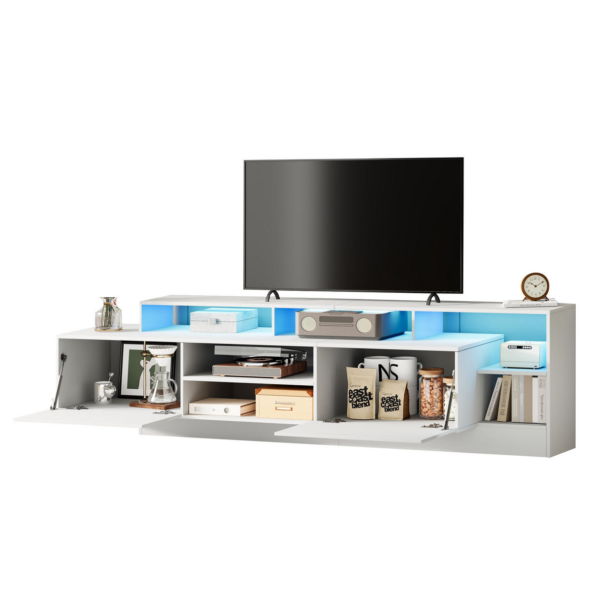 LOWBOARD 190/40/48,5 cm aus Spanplatte mit LED-Beleuchtung und Hochglanzfront Weiß - Weiß, Holzwerkstoff (190/48.5/40cm) - Modenvie