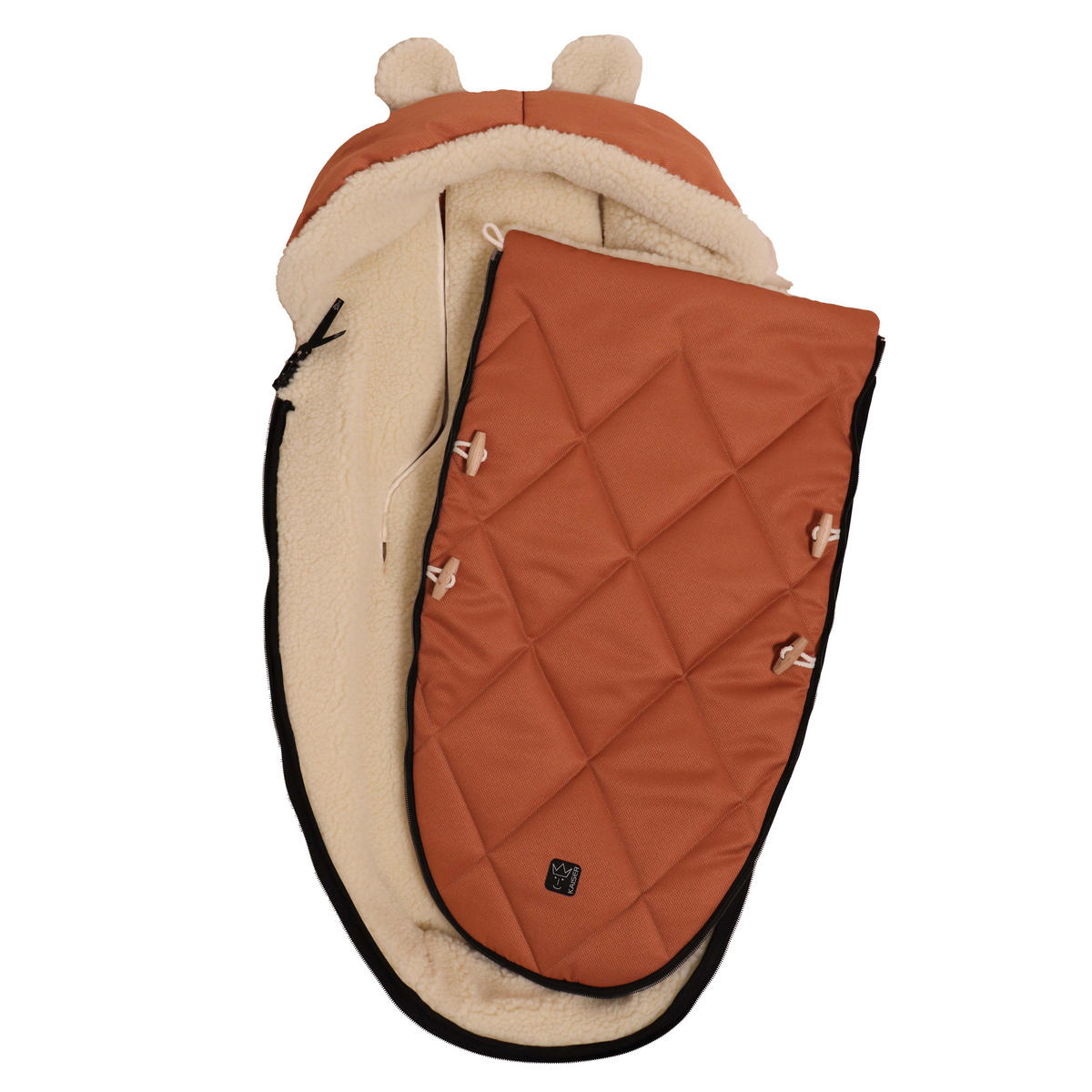KINDERWAGENFUSSSACK XL EARS WOOL, coral gold - Orange, Naturmaterialien (43/93cm) - Kaiserbaby
