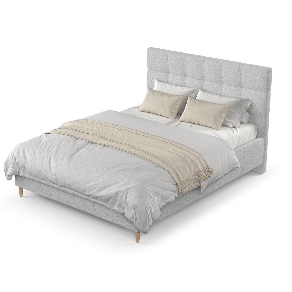 POLSTERBETT Cora 140/200 cm Hellgrau im Riva Stoff - Hellgrau/Naturfarben, Holz/Holzwerkstoff (140/200cm) - AltaBeds