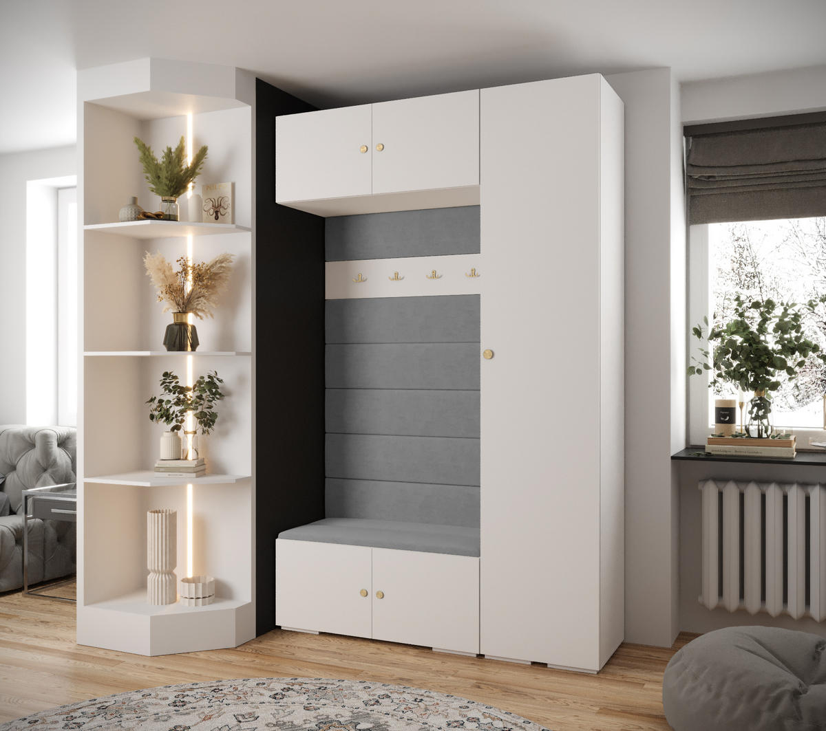 GARDEROBEN-SET 236,7/150/47 - Goldfarben/Weiß, Holz/Kunststoff (150/236.7/47cm) - Abiks Möbel