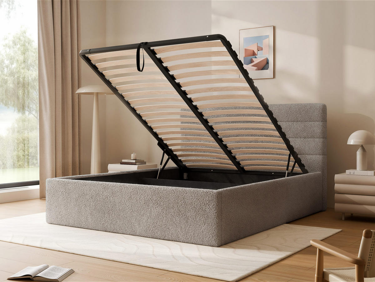 POLSTERBETT MIKO 160/200 cm Bettkasten, Grau - Grau, Holzwerkstoff/Textil (160/200cm) - Idohome
