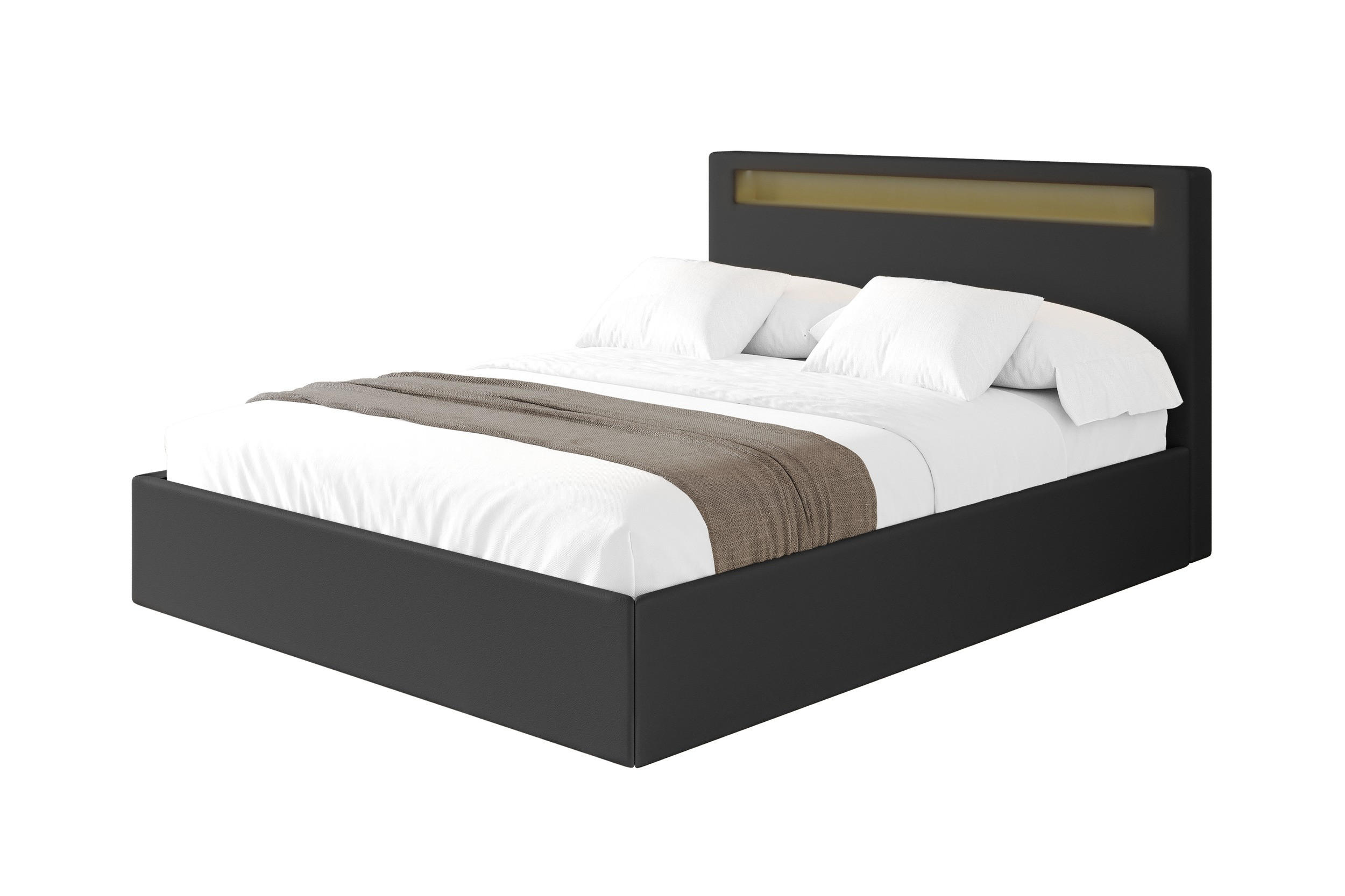 POLSTERBETT mit Bettkasten und Lattenrost, Bett mit Matratze H3/H4 - GOLA 140x200 Schwarz - Schwarz Hochglanz, Holzwerkstoff/Textil (140/200cm) - ALTDECOR