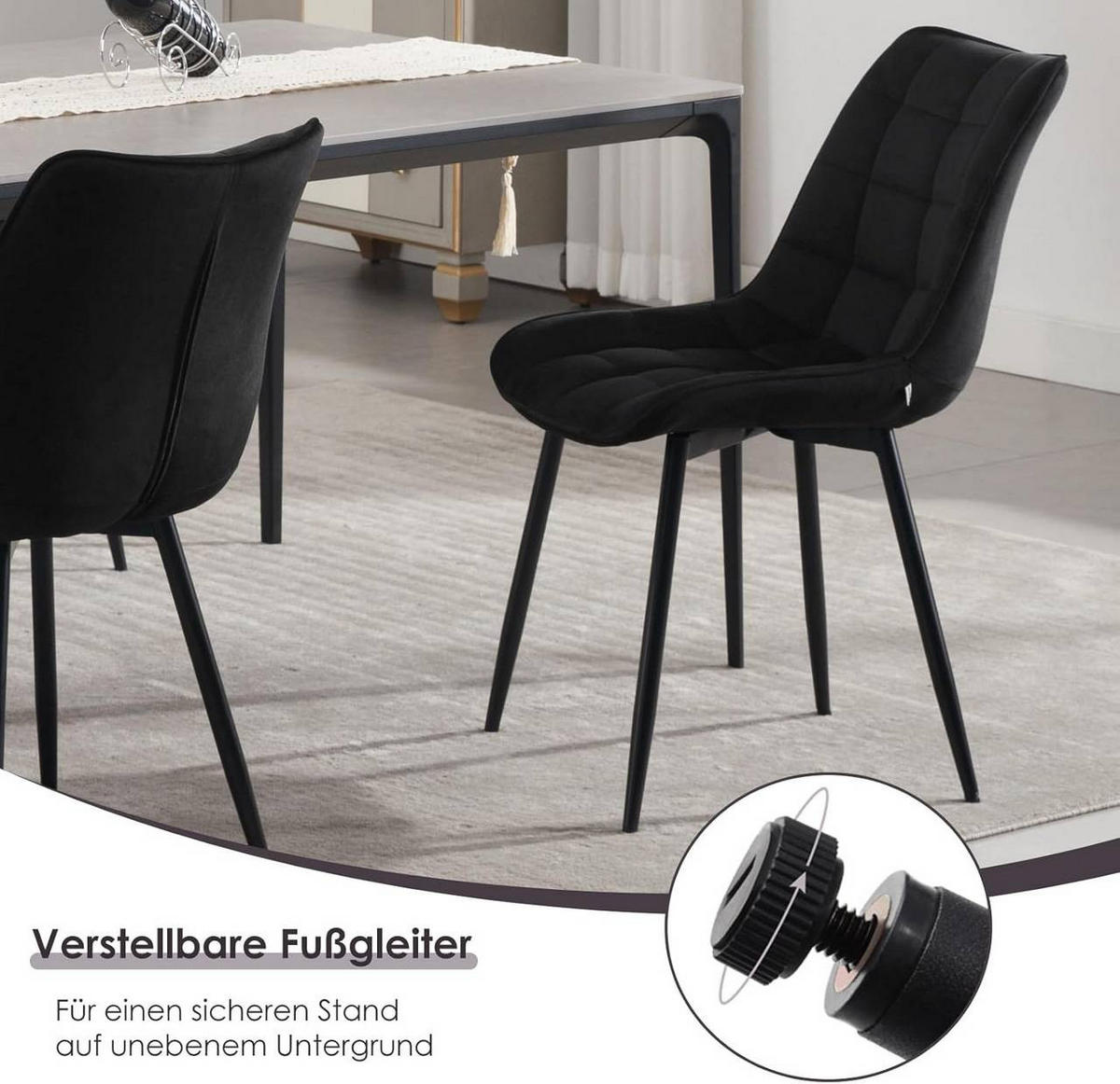 ESSZIMMERSTUHL 2er Set, Samt, Metallbeine, Schwarz - Schwarz, Textil/Metall (46/85.5/40.5cm) - Woltu