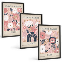 BILDER SET 3er Set - 40x60 cm Schwarzer Rahmen - Blumenmotive Tokio London Paris - Schwarz, Kunststoff (40/60cm) - TULUP