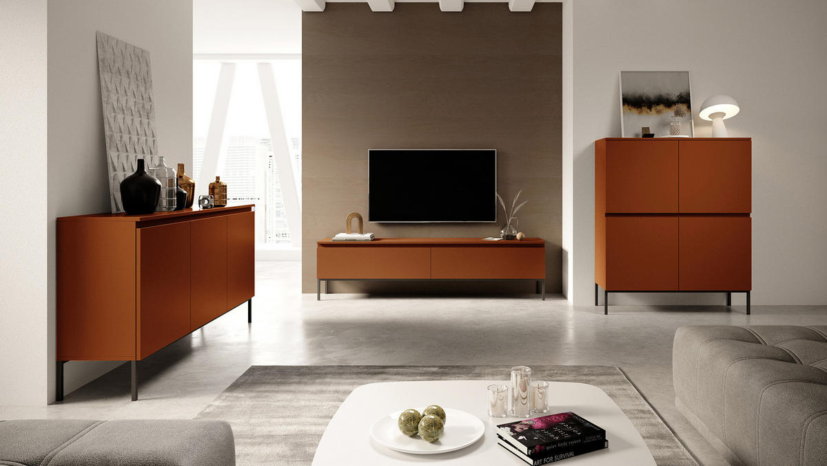SIDEBOARD Bemmi Ziegelrot mit Metallbeinen 150 cm - Dunkelorange/Schwarz, Holzwerkstoff/Metall (150/77/35cm) - Selsey