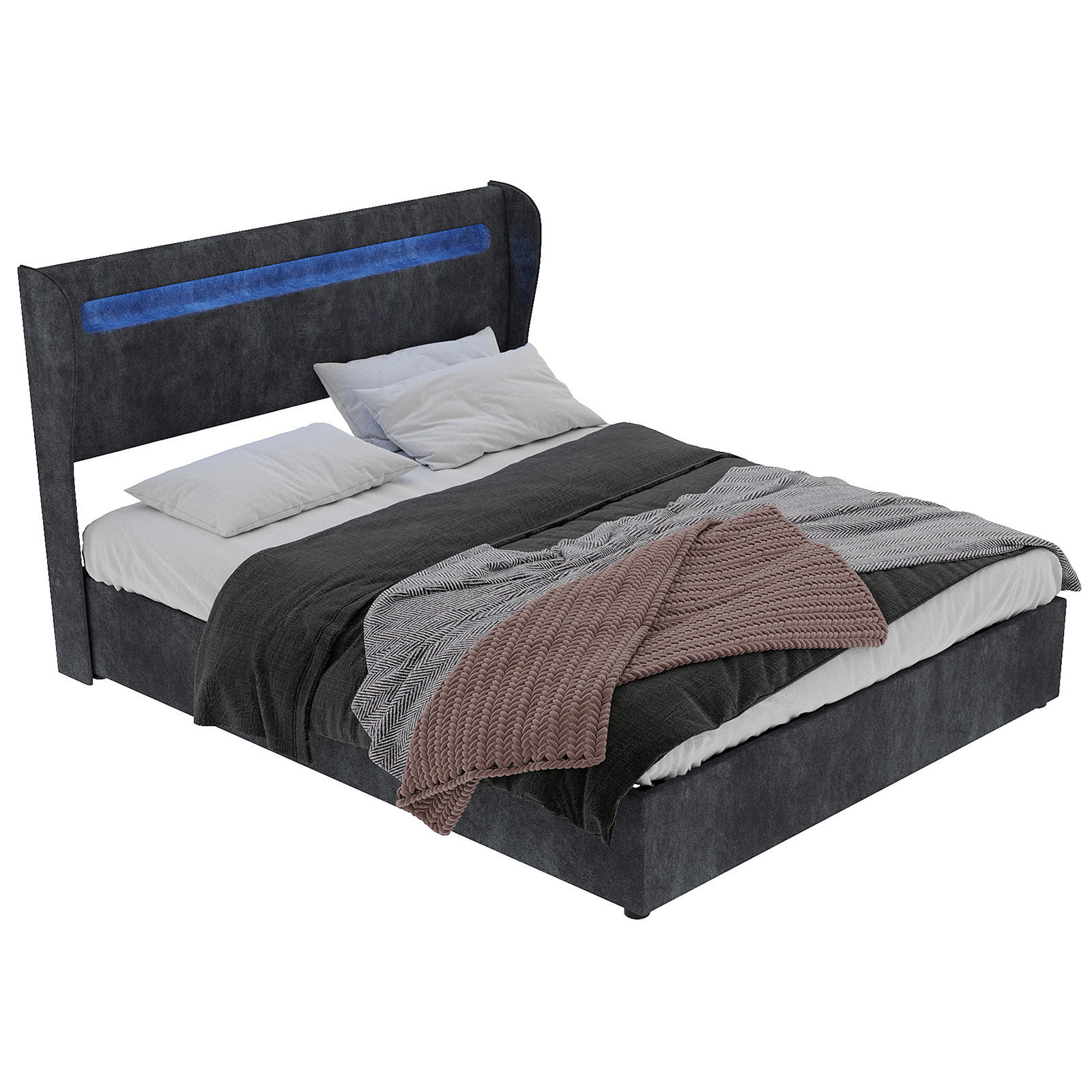 POLSTERBETT 160x200 cm LED Stauraum grau - Grau, Textil (160/200cm) - LEBENLANG