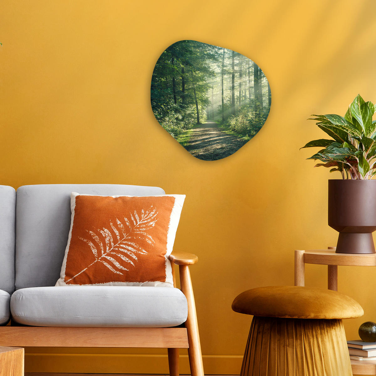 WANDBILD Wald - Weg - Sonne - Bäume - Grün - Natur 40x40 cm - Waldgrün, Kunststoff (40/40cm) - MuchoWow