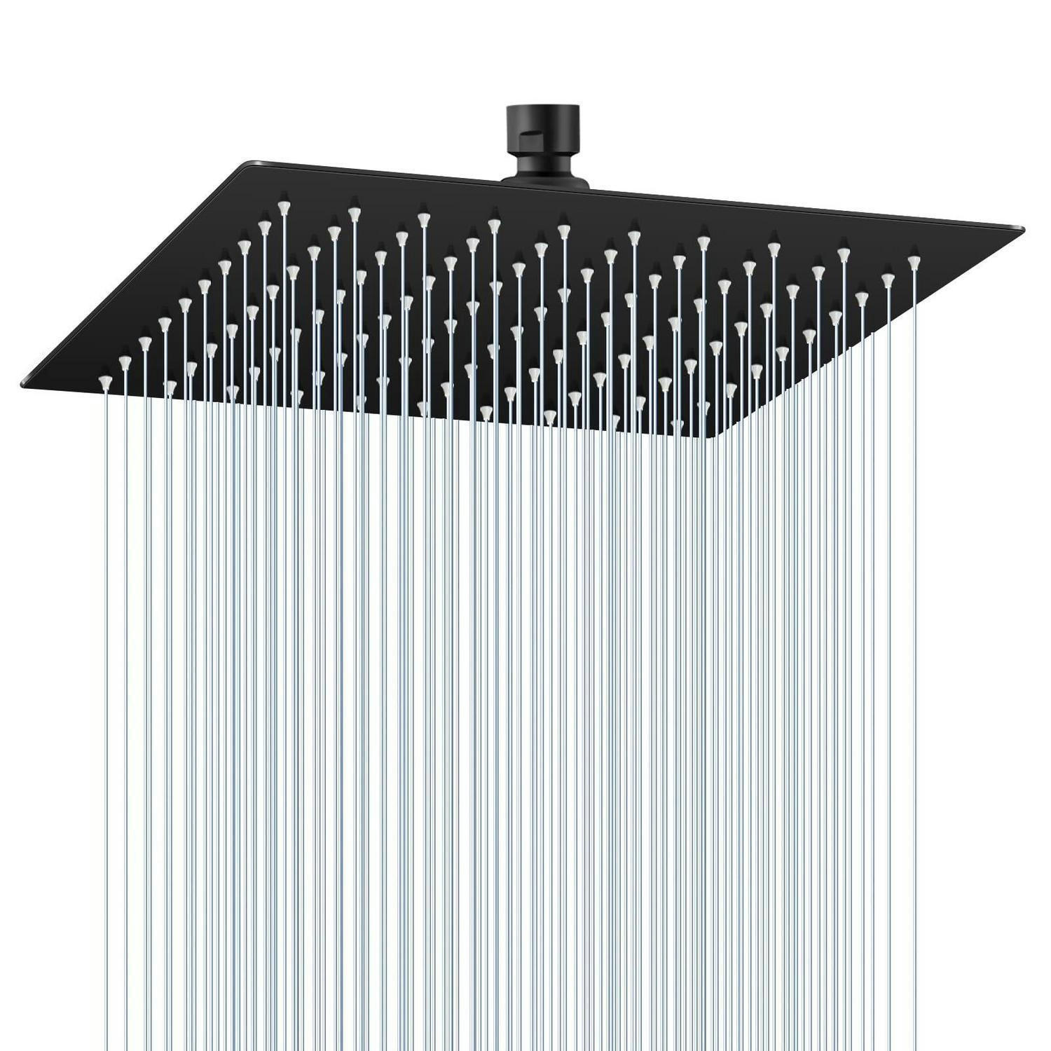 DUSCHKOPF 25 cm Quadrat Schwarz Edelstahl Wassersparend Antikalk - Schwarz, Metall (24.7/12.7/24.7cm)