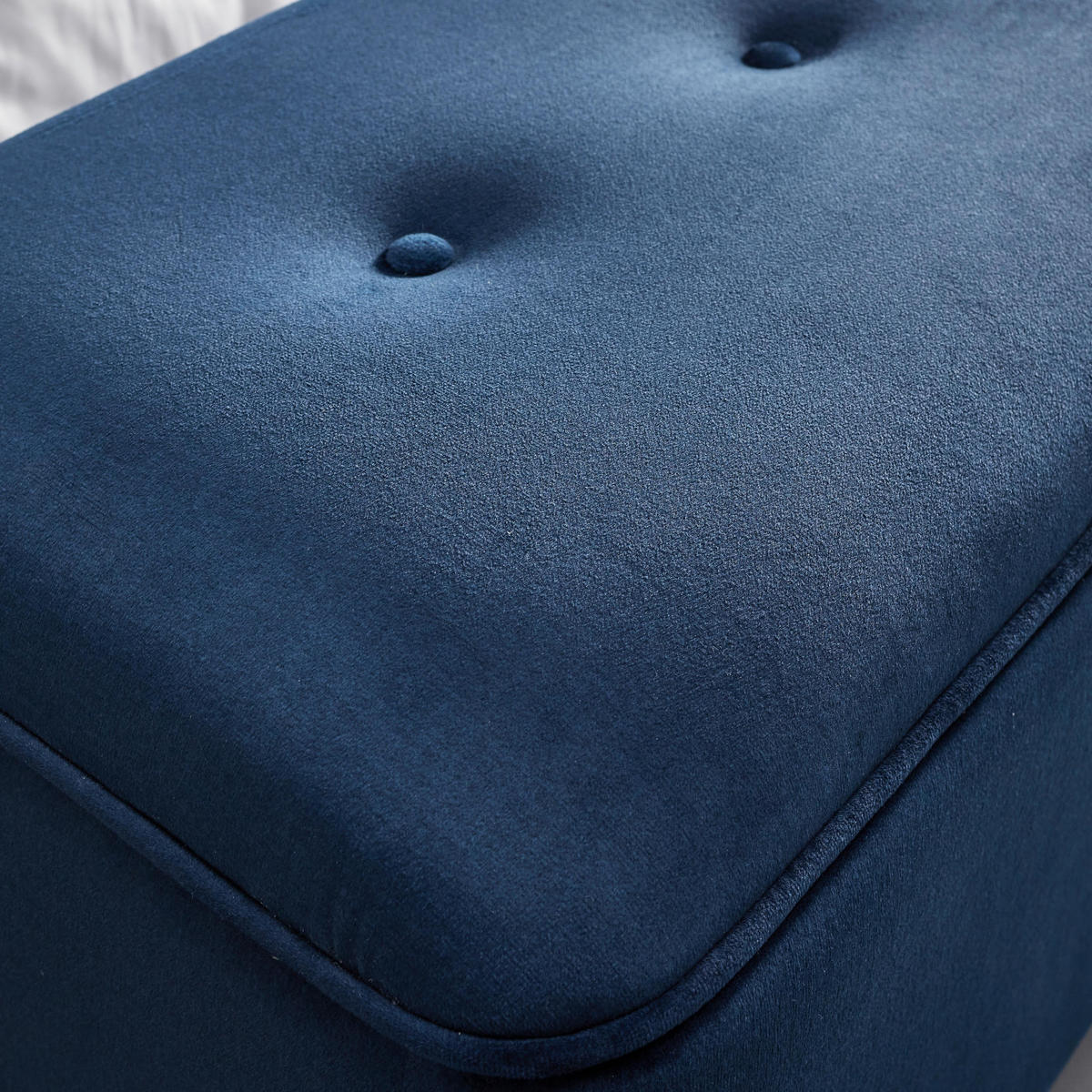 HOCKERBANK Ella Blau Samt Gepolstert mit Staurraum - Blau, Holz (124/48/43cm) - Bessagi Home