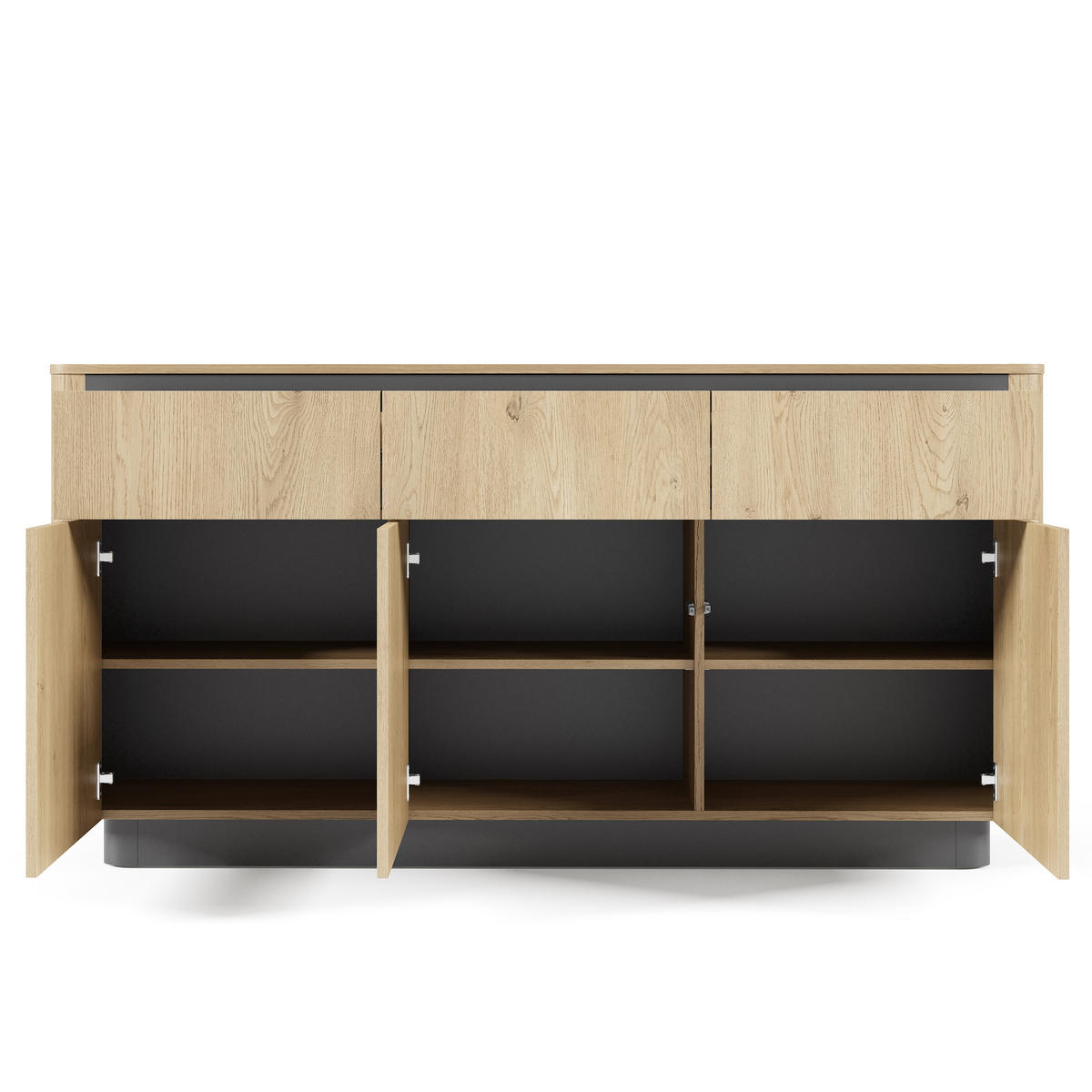 SIDEBOARD OMBRA 163,2/82,9/38,1cm mit 3 Schubladen 3 Türen Eichefarben - Eichefarben, Holzwerkstoff (163.2/82.9/38.1cm) - MASSENO