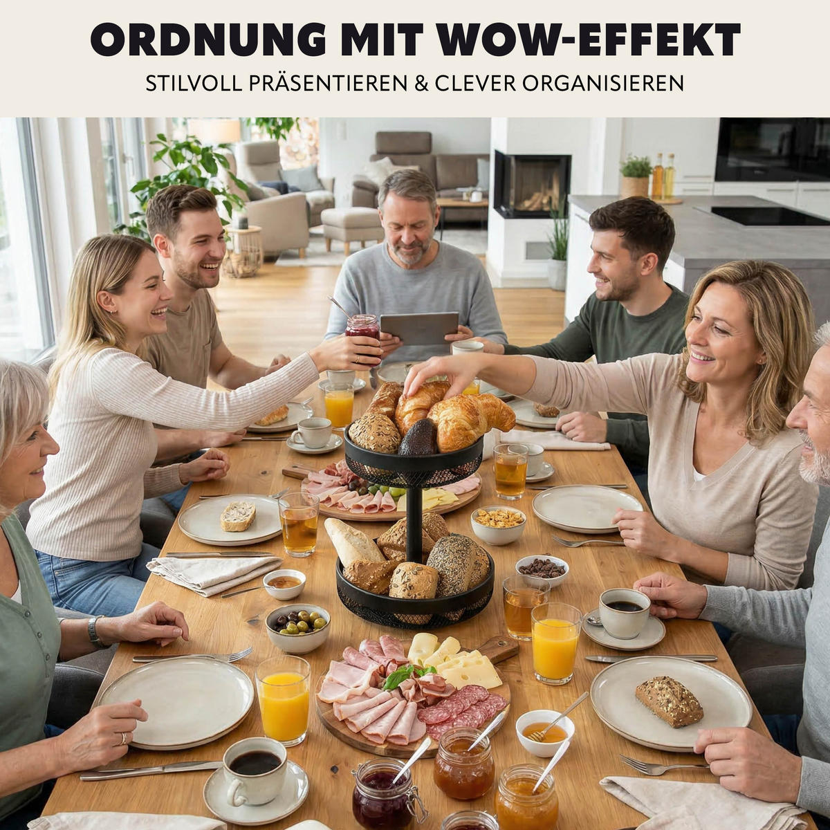 OBSTETAGERE, rund, 2-stöckig, Ø 20 cm und 25 cm, schwarz, Metall - Schwarz, Metall (25/31cm) - eluno