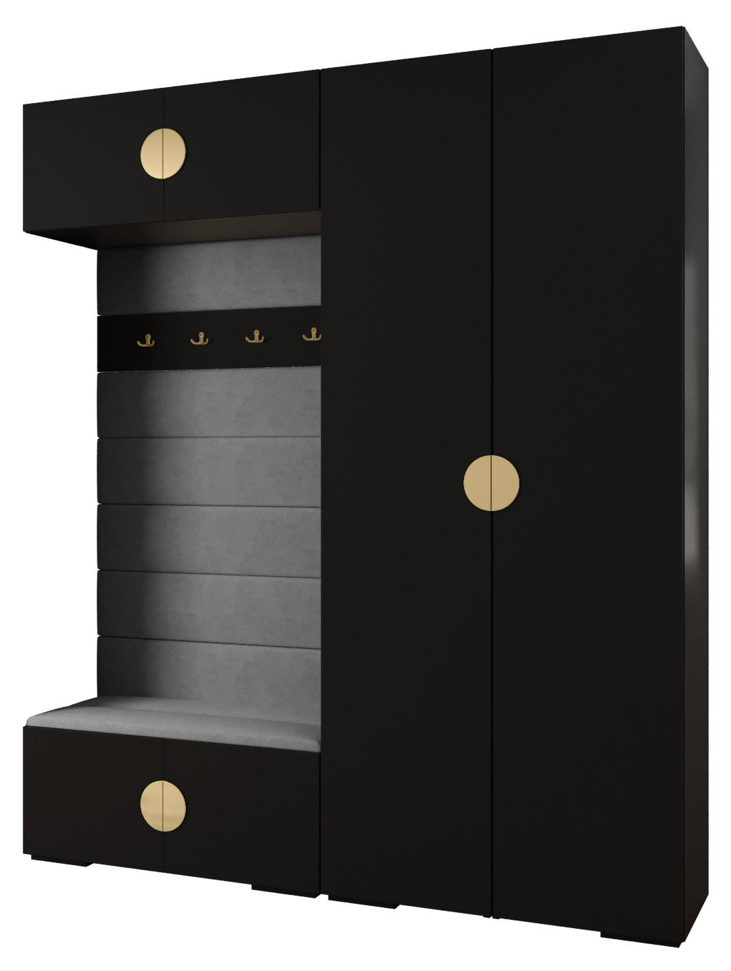 Abiks Möbel Garderoben-Set Schwarz, Grau, Gold 200x236.7x47 cm