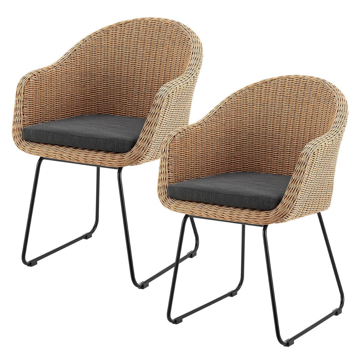 GARTENSTUHL Cody 2er-Set - Braun, Naturmaterialien (57/82/59cm) - Juskys