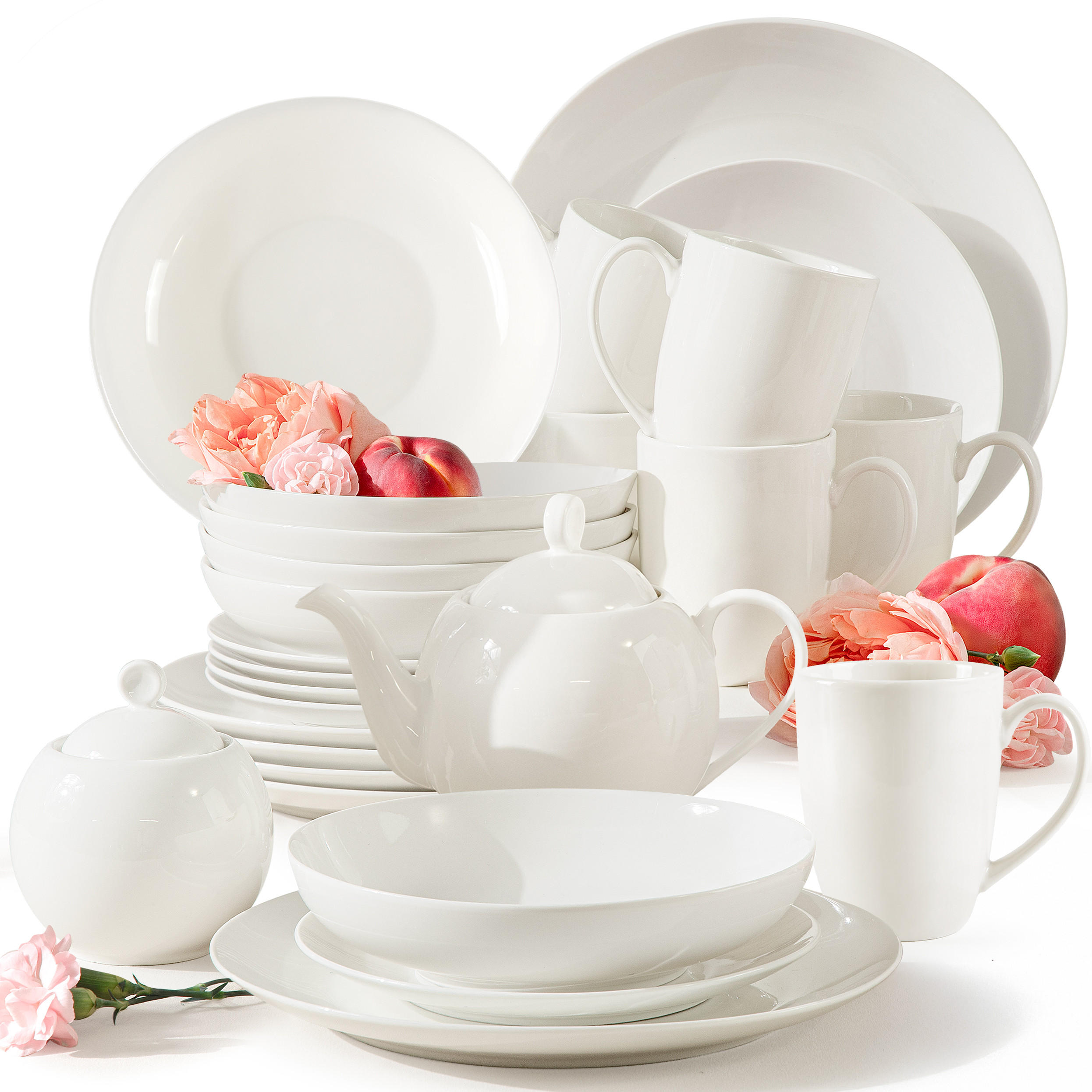 KOMBISERVICE 6 Personen AD BELLA 26-tlg,Porzellan, ecru - Ecru, Keramik (26/2.5/26cm) - KONSIMO®
