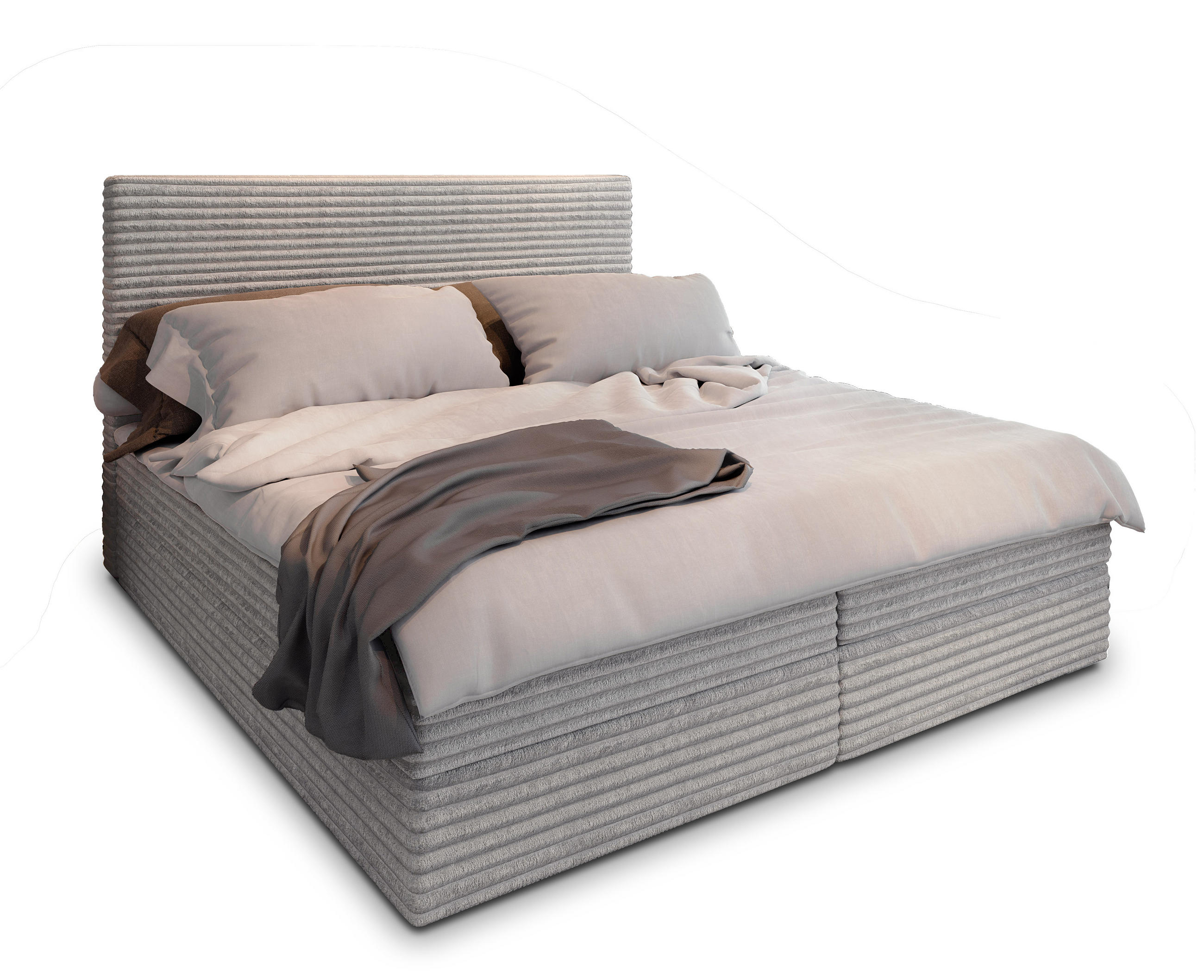 BOXBETT PISA 160x200 cm mit Matratze und Topper - Hellgrau - Greige, Holz (160/200cm) - MASSENO