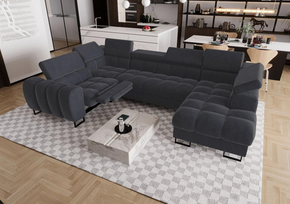 WOHNLANDSCHAFT Bastien Relax - Dunkelgrau, Holzwerkstoff/Textil (350/95/198cm) - Fun Möbel