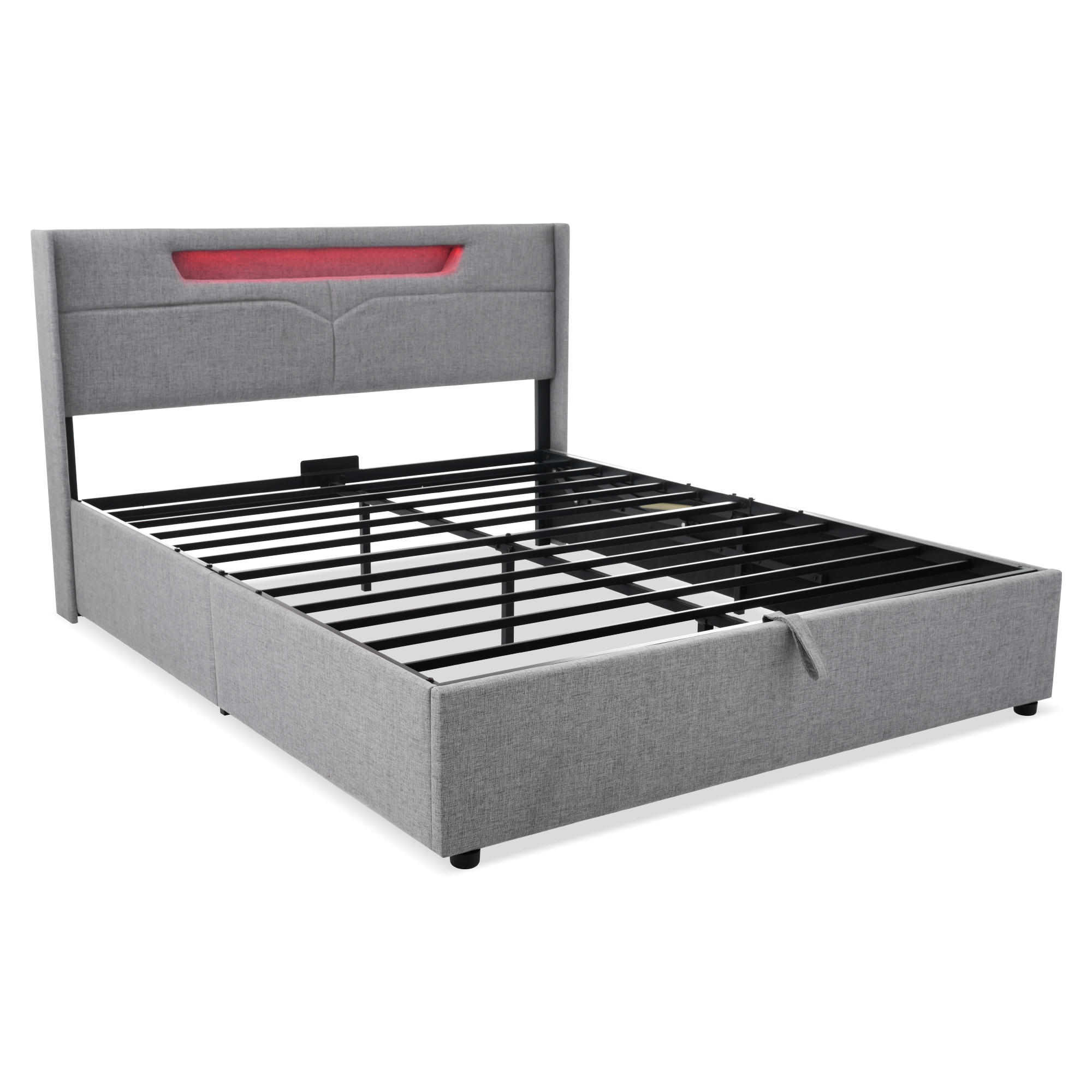 STAURAUMBETT 160/200 cm DE-00575, in Grau, Stauraum und LED-Beleuchtung - Grau, Metall (160/200cm) - ComfortXL