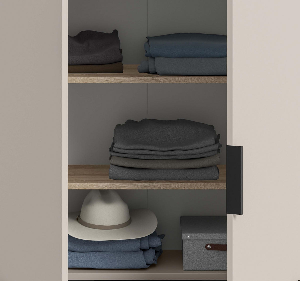 KLEIDERSCHRANK kaschmir 80 x 140 cm, Wäscheschrank 2-türig mit Einlegeböden - Kaschmir/Schwarz, Holzwerkstoff/Kunststoff (80/140/37cm) - Inn.Furn