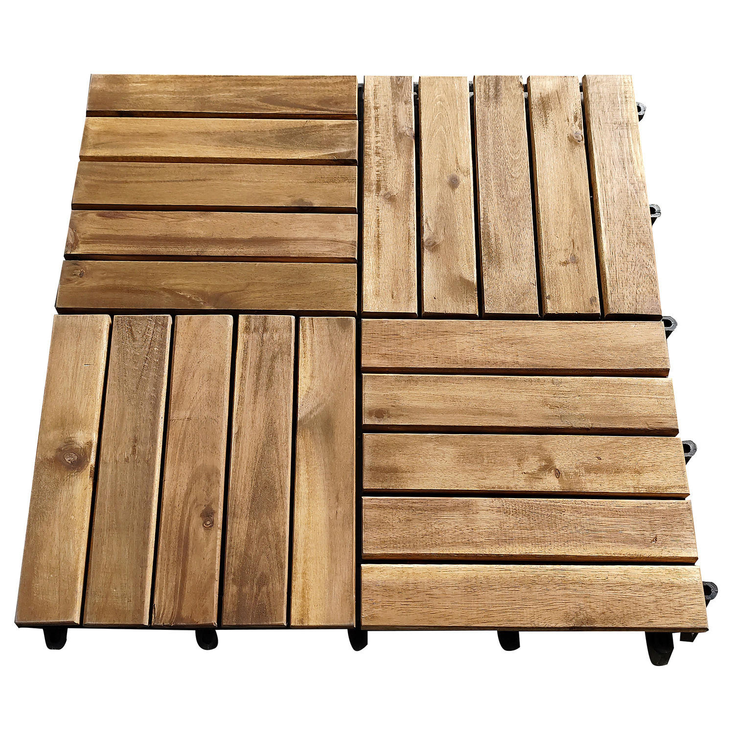 TERRASSENFLIESE - 6er Set - 50x50 cm - Akazie massiv / Polypropylene - Braun - Akaziefarben, Holz/Kunststoff (50/50/2.4cm) - home24