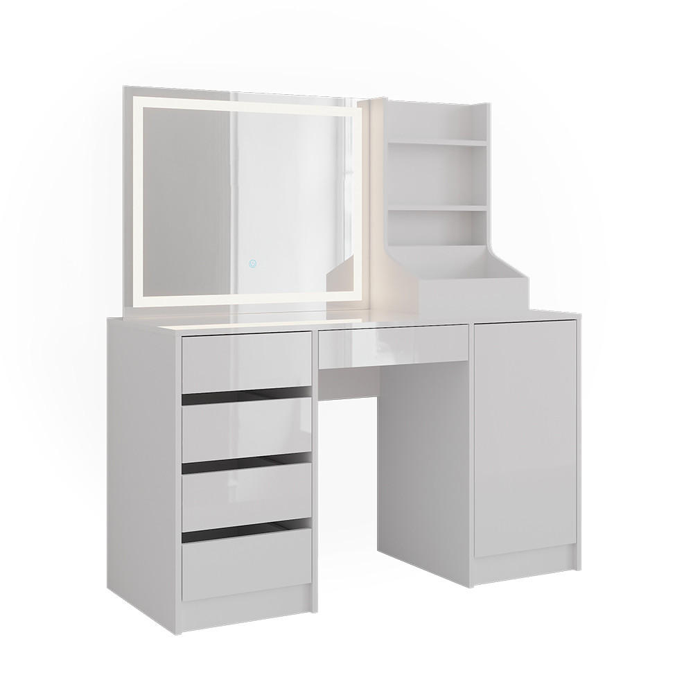 SCHMINKTISCH Sherry Weiß/Weiß Hochglanz 128.2 cm 4 Teile - Weiß Hochglanz, Holzwerkstoff (128.2/76/50.1cm) - Vicco