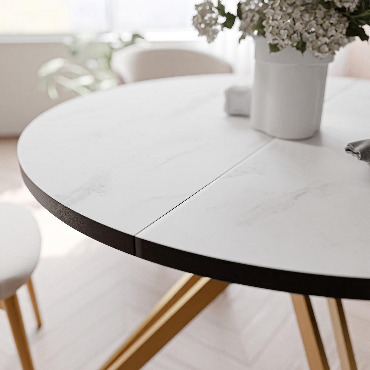 ESSTISCH ausziehbar aus MDF, Weiß - Goldfarben/Weiß, Holzwerkstoff (120/120/76cm) - Idohome