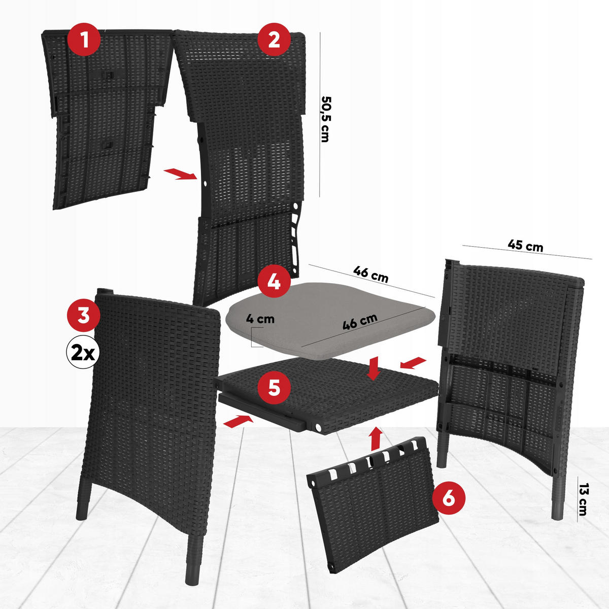 GARTENMÖBEL-SET, 2 Stühle + Tisch, Graphit - Graphitfarben, Kunststoff (60/62cm) - KADAX