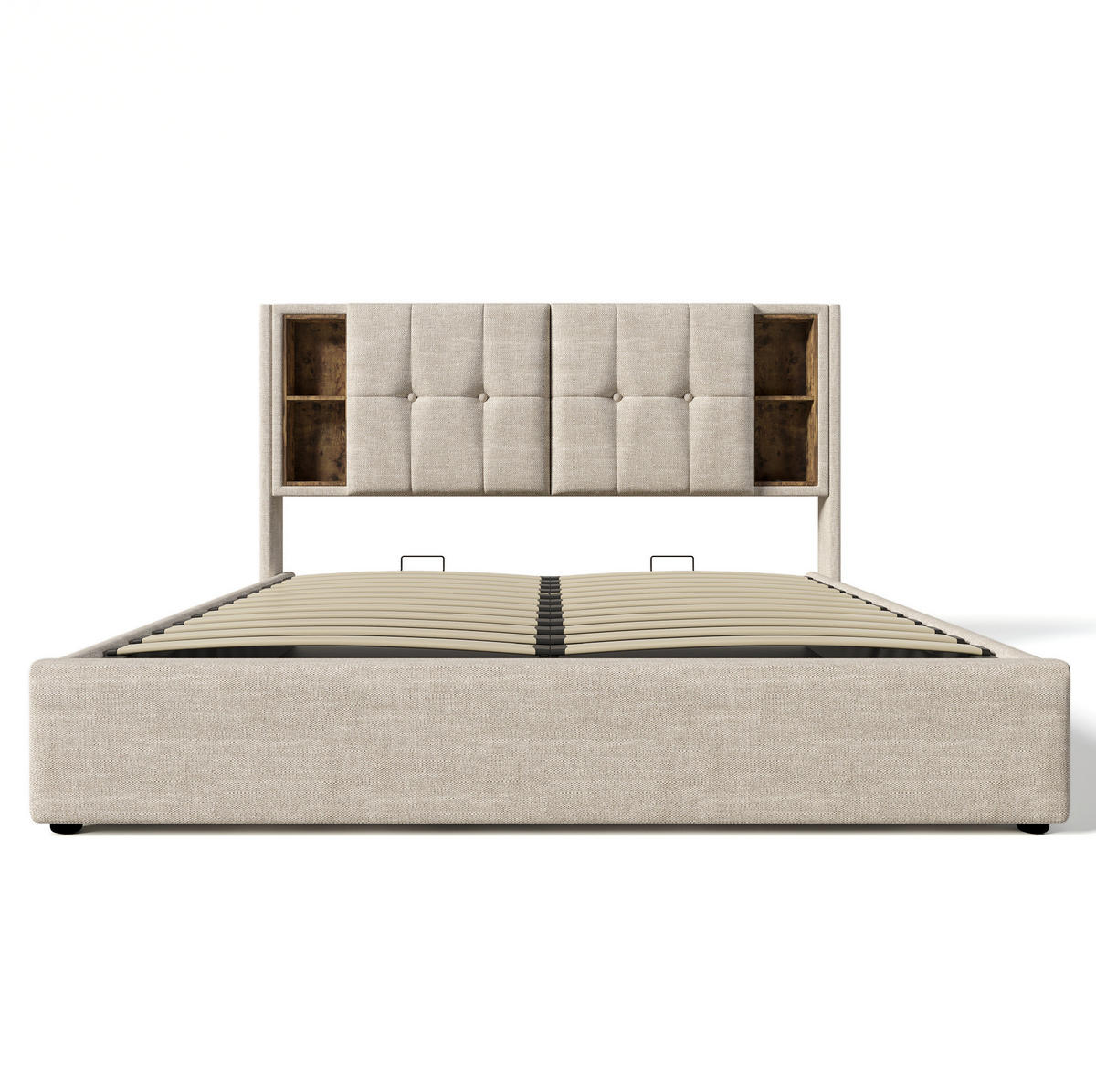 POLSTERBETT 160/200 cm in Natur mit Stauraum, kabellosem Laden und USB - Naturfarben, Textil (160/200cm) - Flora Grace